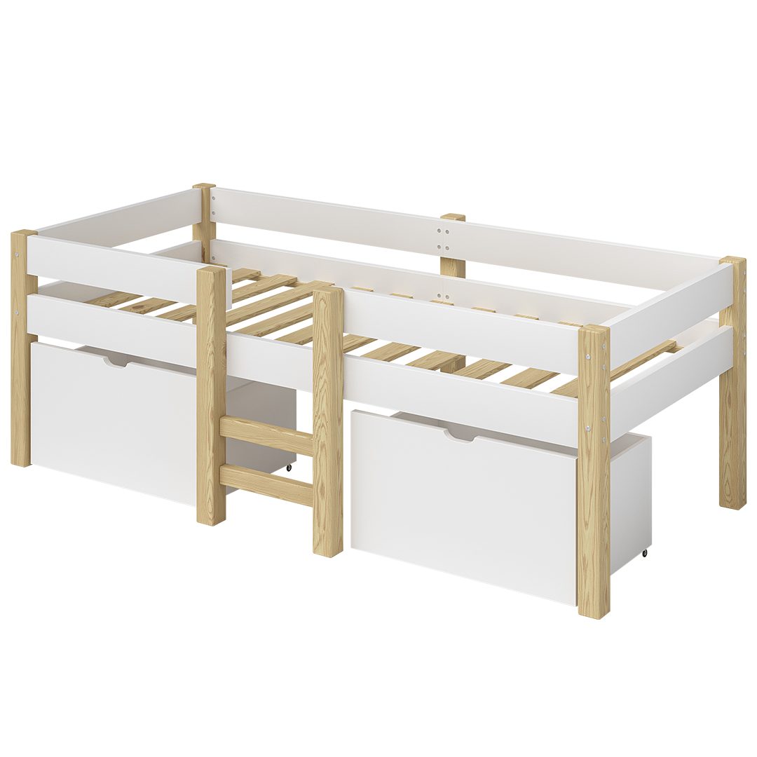 Bellabino Hochbett Aspy mit Rausfallschutz und Lattenrost 90x200 cm (natur günstig online kaufen