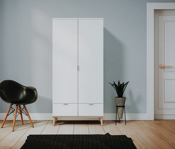 Furn.Design Kleiderschrank Lundby (Mehrzweckschrank 80x190 cm, weiß matt lackiert) mit Chromgriffen, mit Massivholz