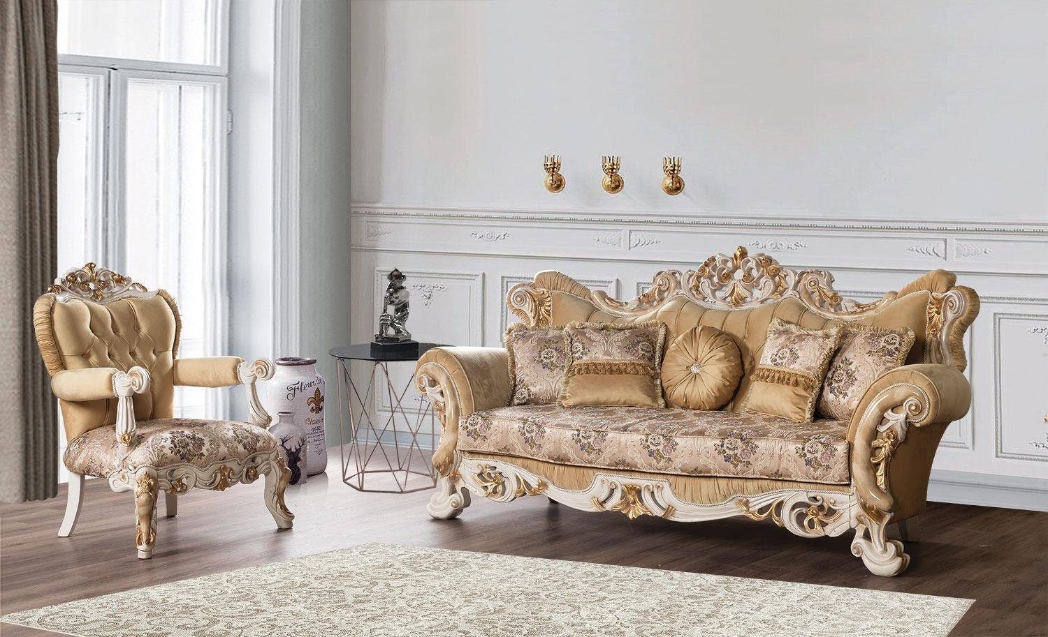Luxus 4tlg. Sofagarnitur Rokoko Sofa, (4-St) Möbel Barock Couch Klassische Wohnzimmer-Set Set JVmoebel