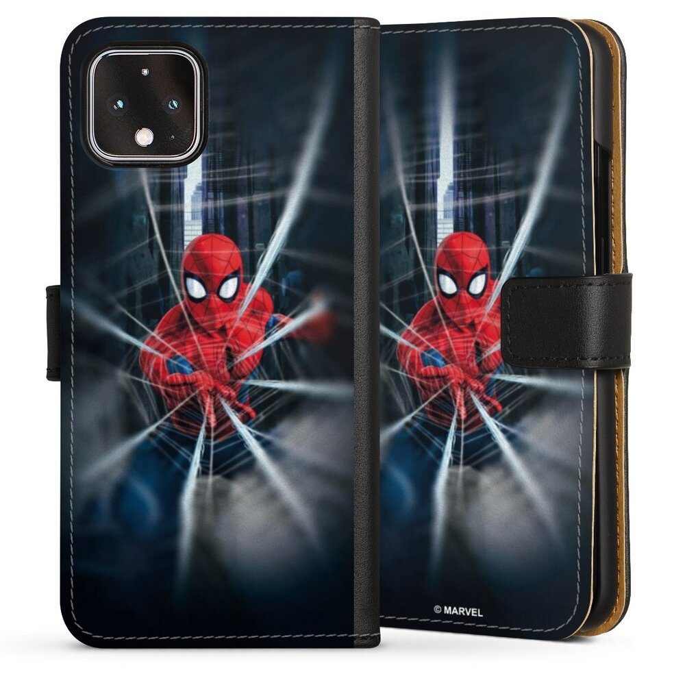 DeinDesign Handyhülle Marvel Kinofilm Spider-Man Webs In Action, Google Pixel 4 Hülle Handy Flip Case Wallet Cover Handytasche Leder