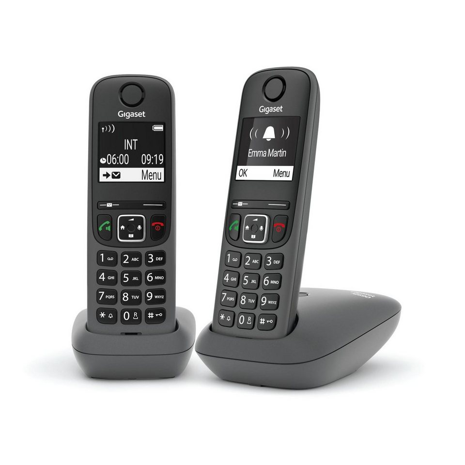 Gigaset AE 690 Duo anthrazit Schnurloses DECT-Telefon (Mobilteile: 2, zwei  Mobilteile), Beleuchtetes schwarz-weiß Grafik-Display mit hohem Kontrast