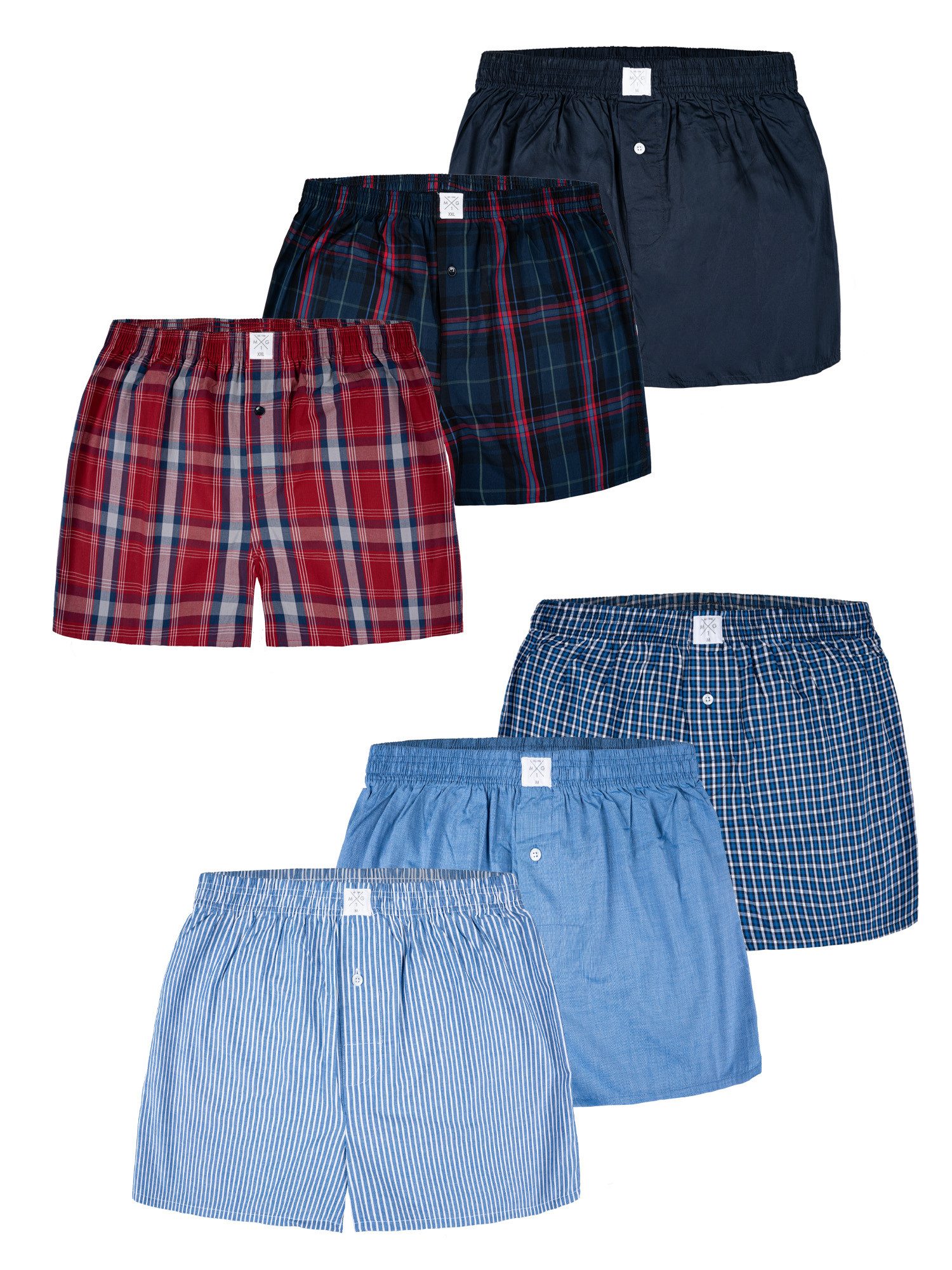 MG-1 Boxer Desortierter Mix - Überraschungs-Set aus 6 verschiedenen Mustern (6-St) American Boxershorts im Mystery Pack - weit geschnitten und bequem