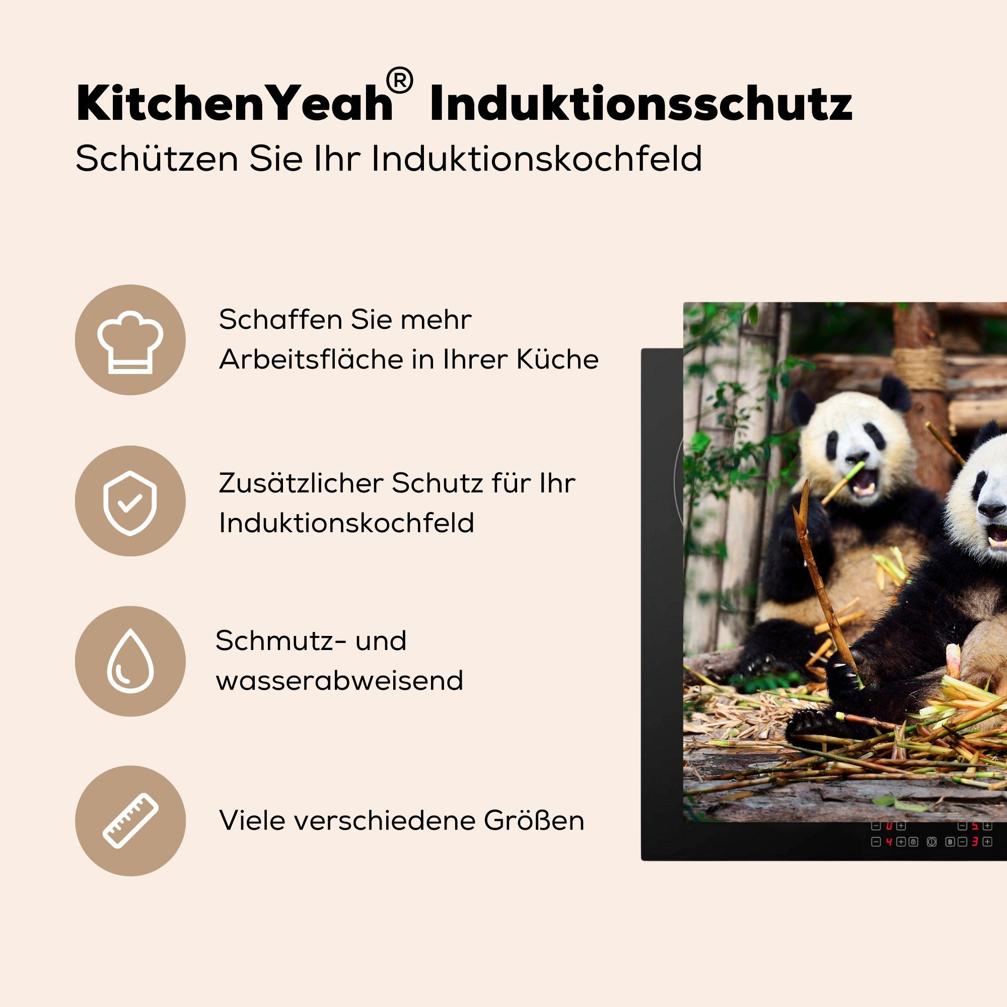 MuchoWow cm, küche 78x78 Vinyl, - Arbeitsplatte Panda Tiere Wilde tlg), Bambus, Herdblende-/Abdeckplatte für Ceranfeldabdeckung, - (1