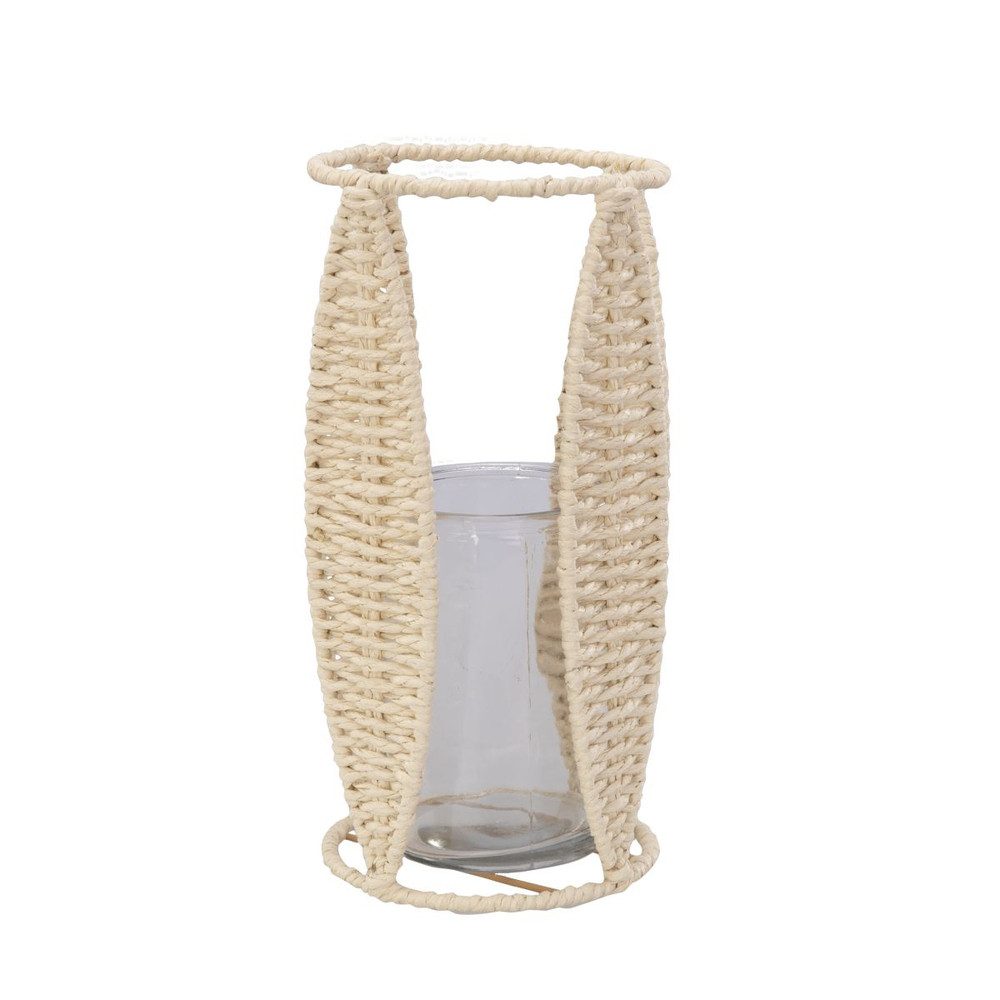 MICA Dekolicht Laterne - Boho - beige - groß - ca. 13,5 x 28 cm