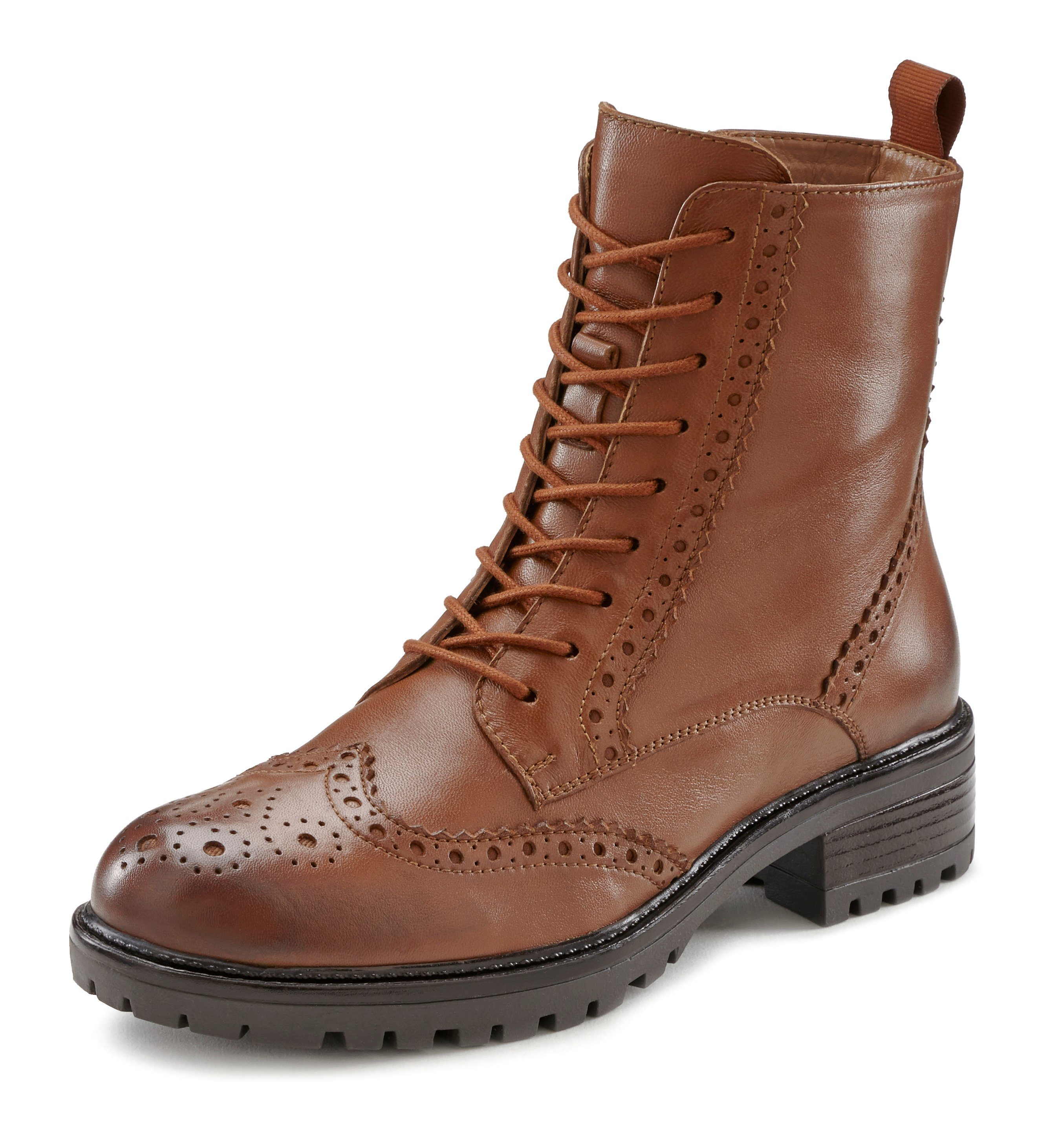 Boots, LASCANA Reißverschluss & Schnüren braun Schnürstiefelette, Ankle Leder, Schnürboots