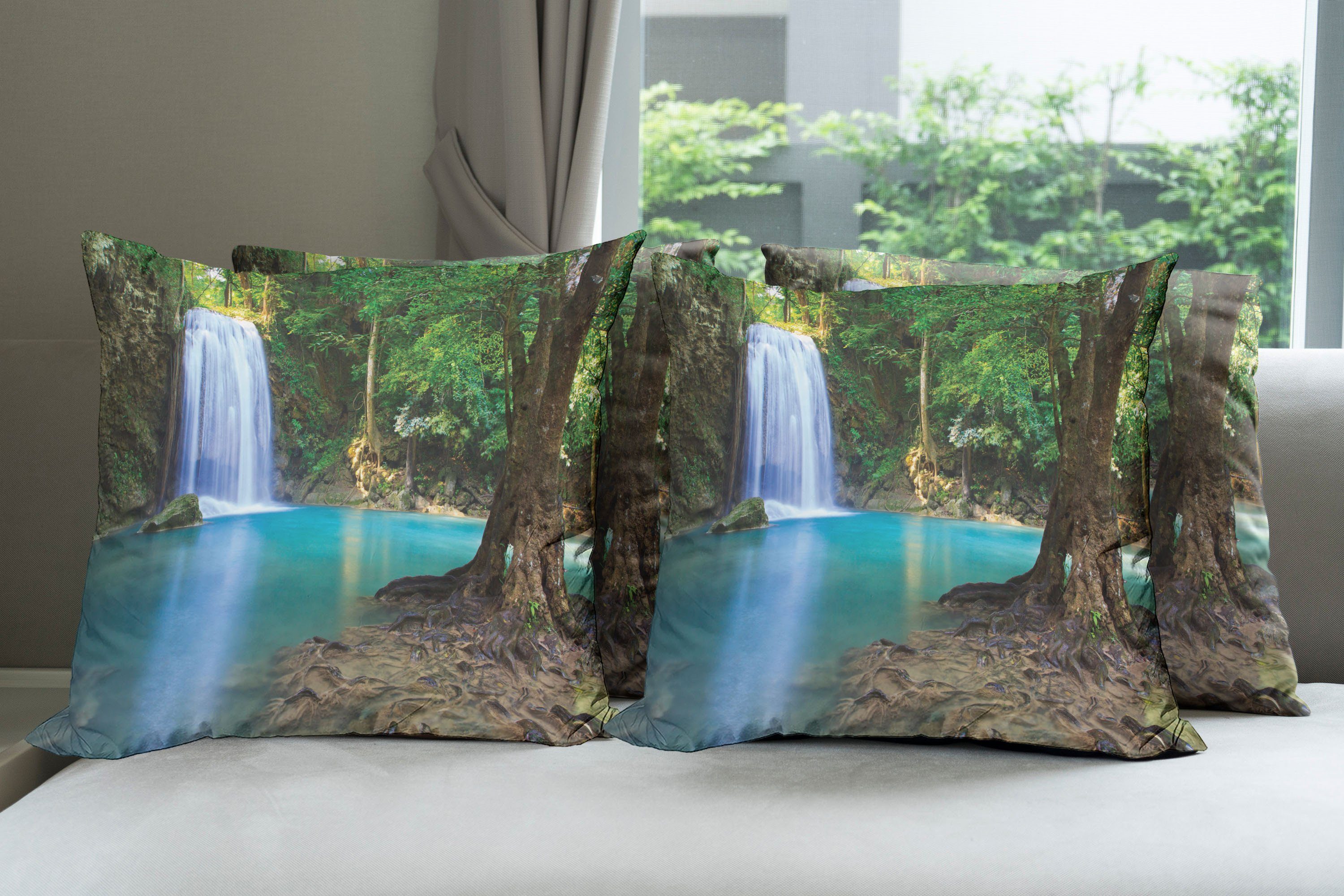 Jungle Abakuhaus Modern Accent Digitaldruck, Wasser (4 Bäume Thailand Stück), Asien Kissenbezüge Doppelseitiger