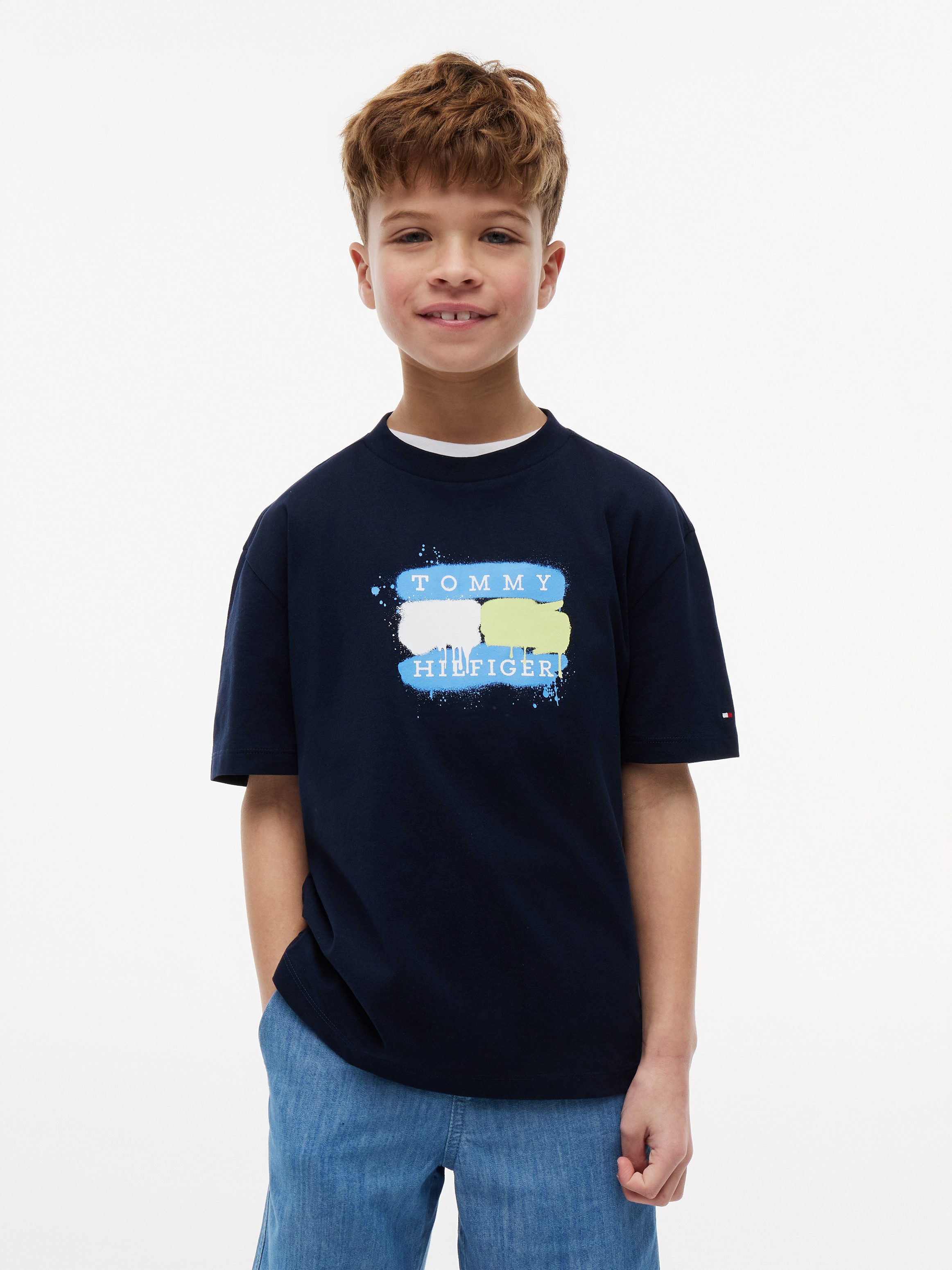 Tommy Hilfiger T-Shirt für Kinder bis 16 Jahre, Graffiti-Druck, Regular Fit