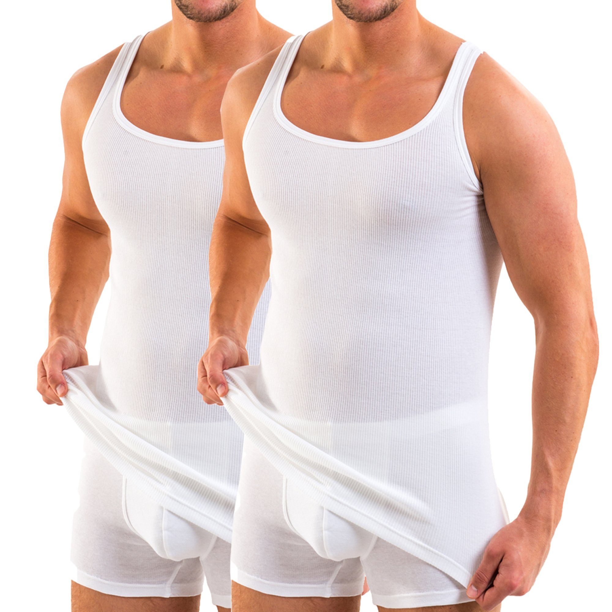 HERMKO Herren Pagen 2er Pack – 100% Bio-Baumwolle, Doppelripp, Hoher Bund, Mit Eingriff, Kochfest (weiß)