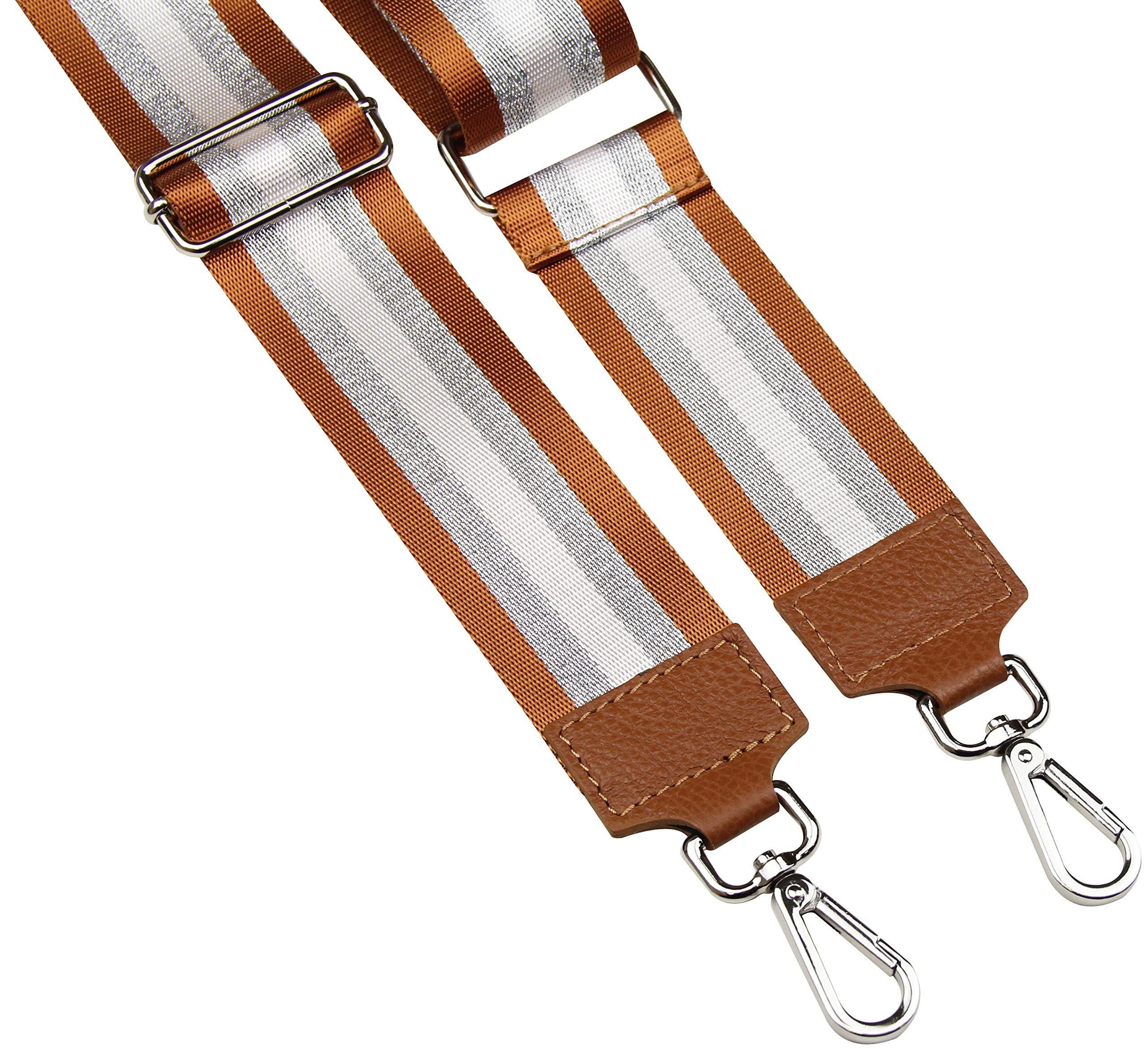 breiter Gurt, Silber Schulterriemen MADE Taschen, Gestreift ITALY, IN Muster: verstellbarer 5cm Schultergurt Frentree Braun für