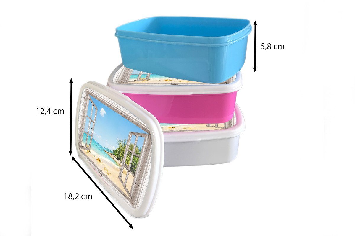 MuchoWow Lunchbox Aussicht - Strand - Sand, Brotdose Mädchen, für Kunststoff rosa Kunststoff, Snackbox, Kinder, Erwachsene, (2-tlg), Brotbox