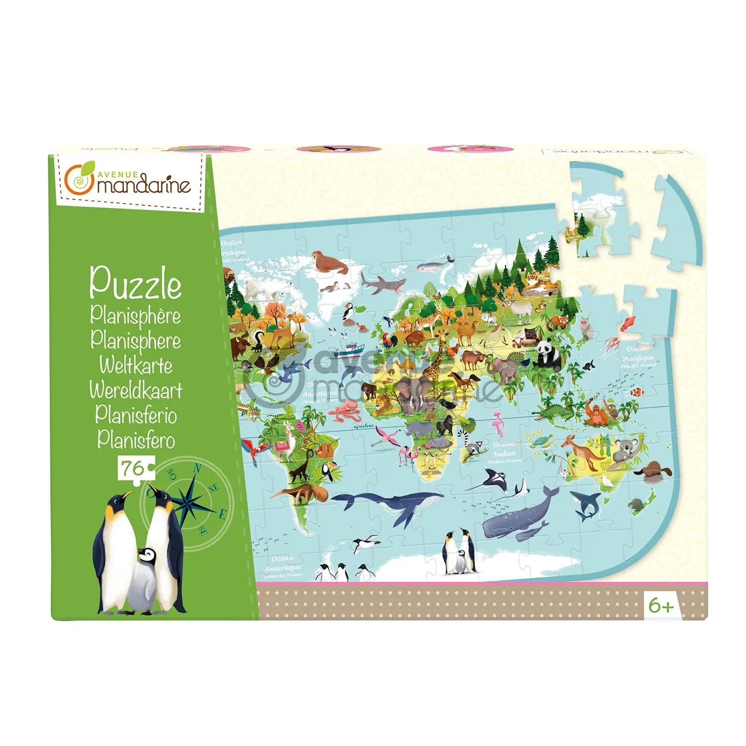 Avenue Mandarine Puzzle 2x Lernpuzzle, Weltkarte - Mehrfarbig PU014C, Puzzleteile, My Mandarine