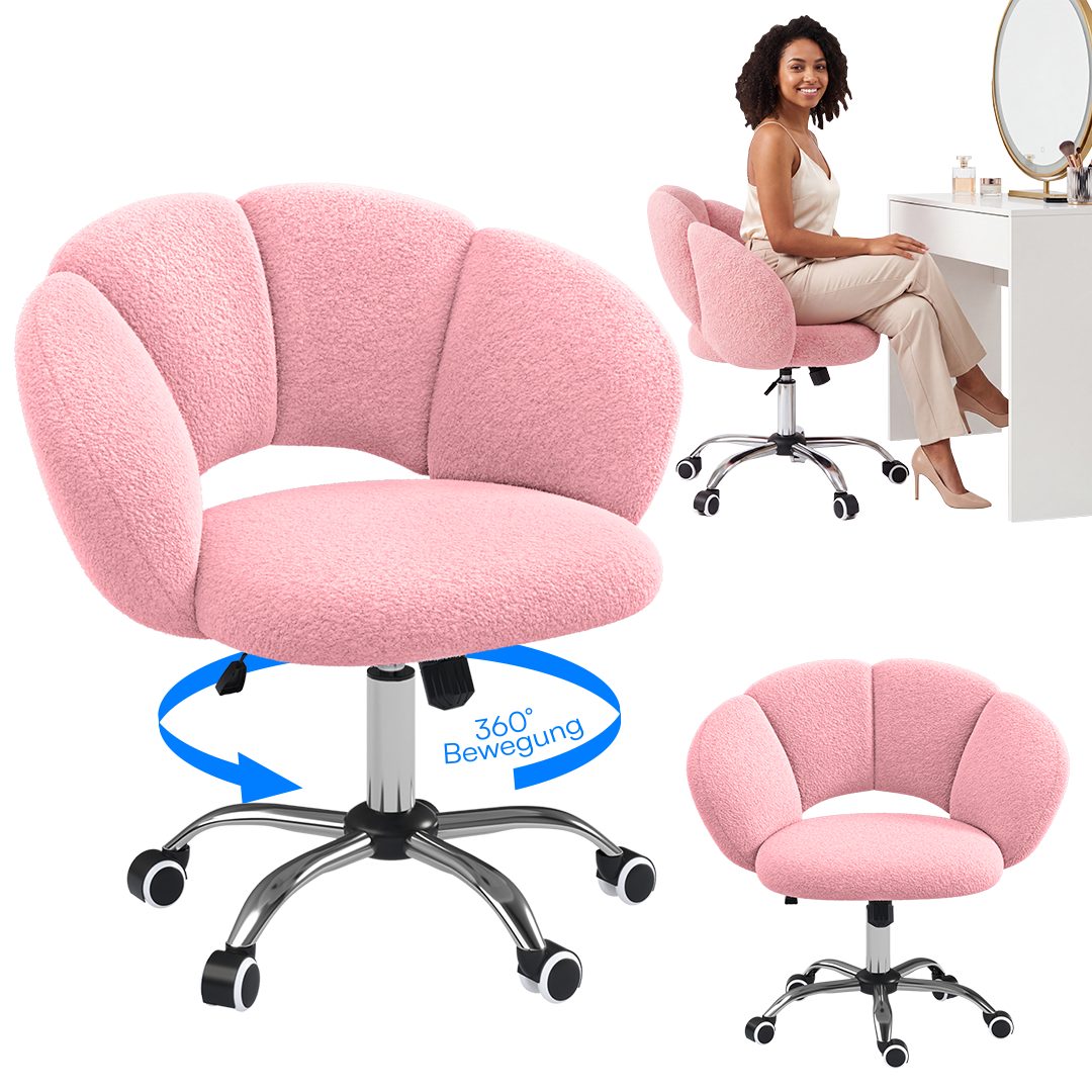 Bellamio Drehstuhl Meli Wolkenstuhl (rosa, Bürostuhl höhenverstellbar & drehbar), bis 140 kg, Schmink- & Schreibtischstuhl mit verstellbarer Rückenlehne