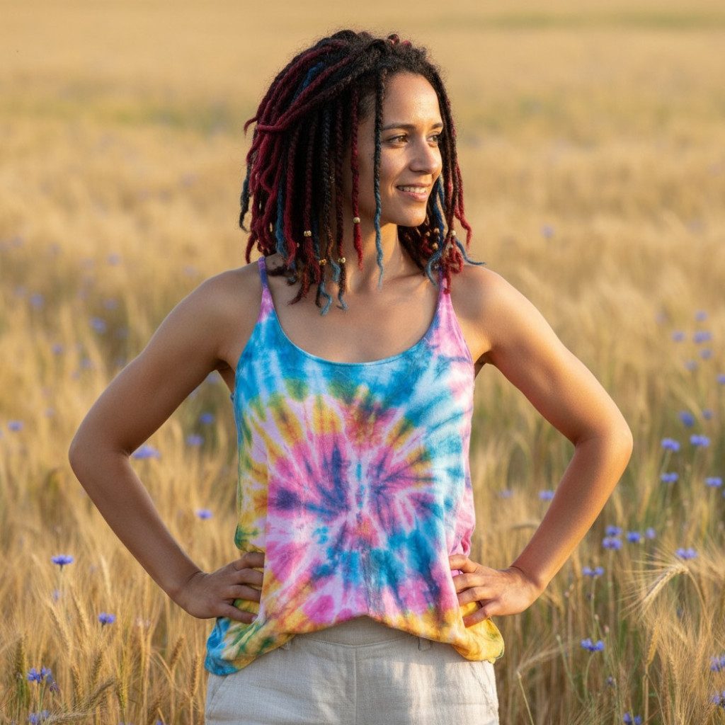 Guru-Shop T-Shirt Sommerliches Boho Batik Top, Unikat lockeres.. Festival, Ethno Style, Hippie, alternative Bekleidung – Bild 2 von 5