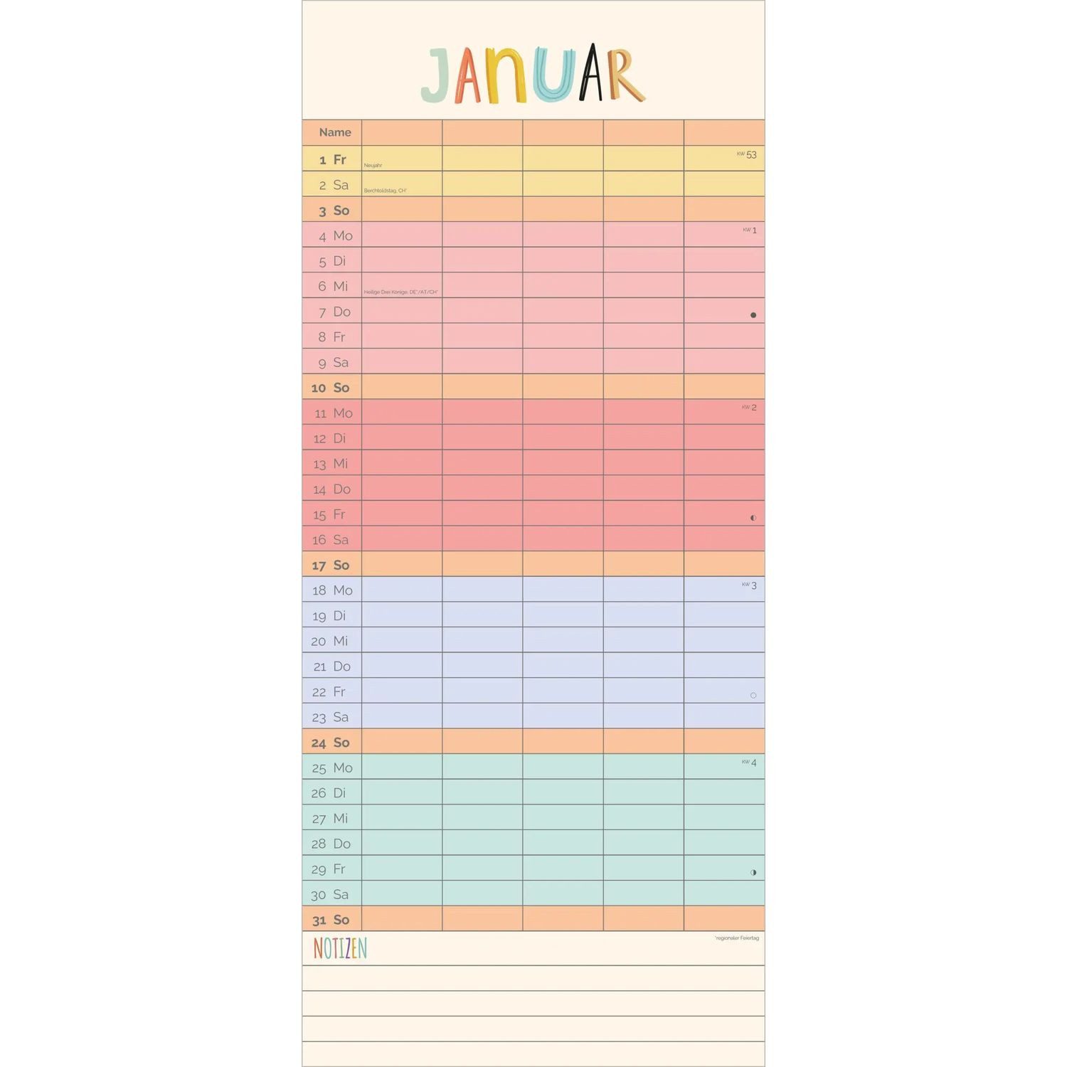 NEUMANN Wandkalender Familienplaner Unser buntes Jahr 2027