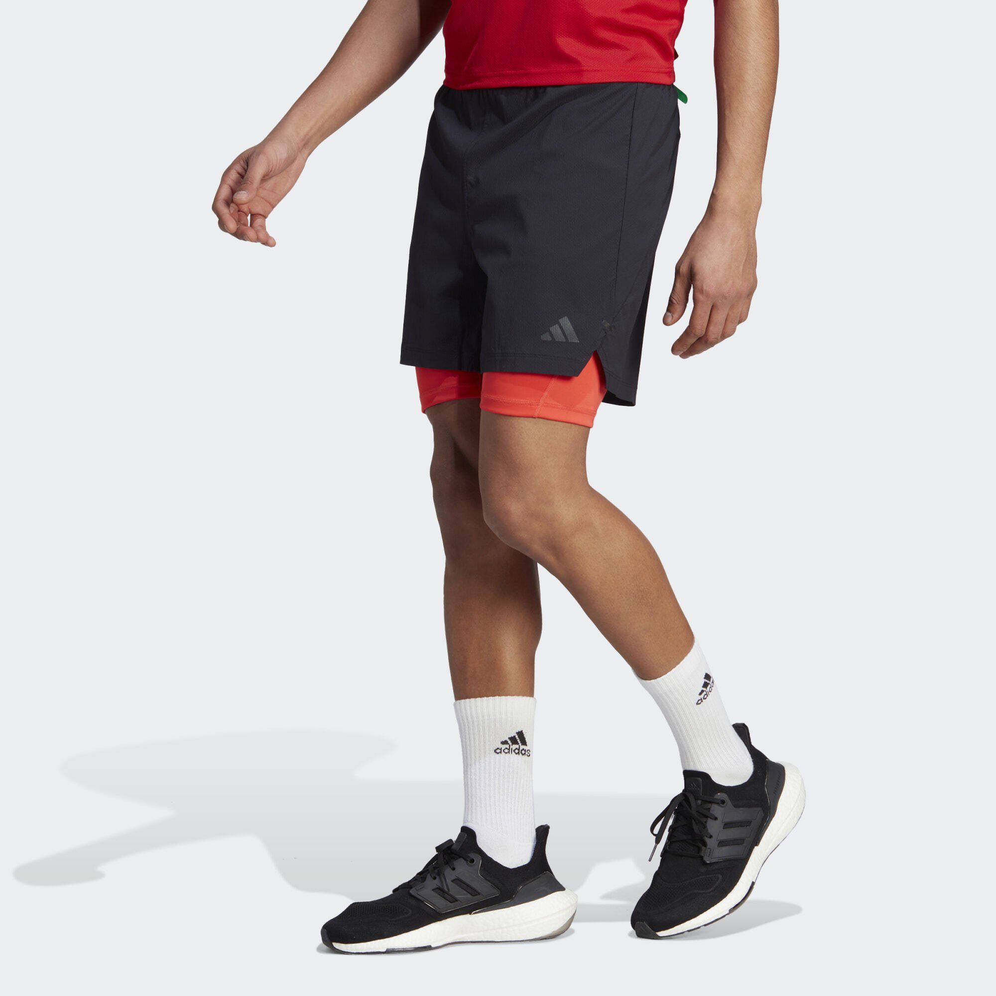 Black / adidas 2-in-1-Shorts Black Performance Red TWO-IN-ONE / Bright POWER SHORTS WORKOUT