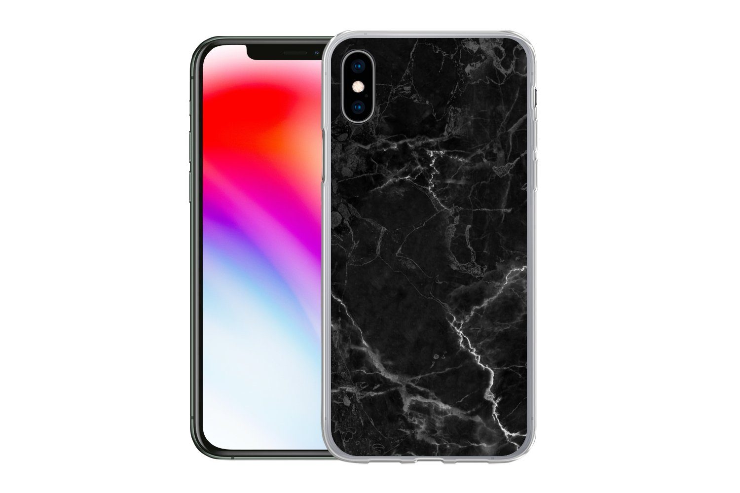 MuchoWow Handyhülle für Apple iPhone XS Marmor - Schwarz - Weiß - Textur - Marmoroptik, Smartphone-Bumper, Print, Handy Schutzhülle Dünn