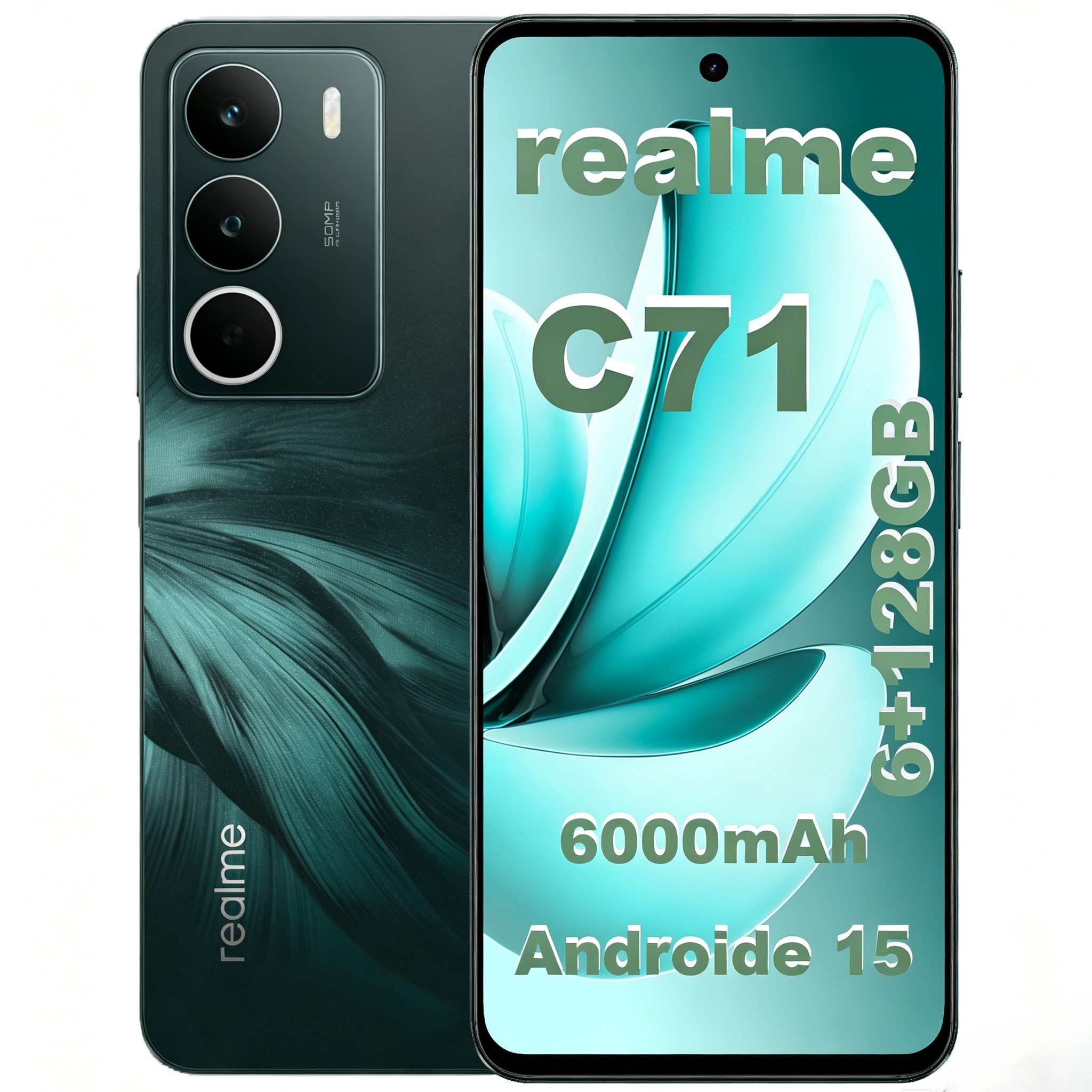 Realme C71 Smartphone 6,67" 120Hz Display, 50MP Handy, 6000mAh Akku Smartphone (6,67 Zoll, 128 GB Speicherplatz, 50 MP Kamera, 45W Schnellladung, NFC, IP54, 6+128GB)