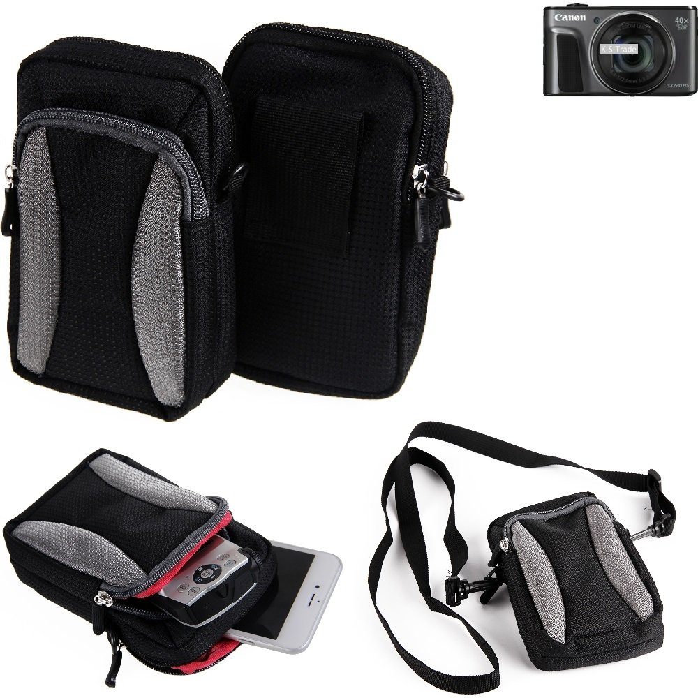 K-S-Trade Kameratasche, Fototasche kompatibel mit Canon PowerShot SX720 HS  Gürtel-Tasche Holster Umhänge Tasche Kameratasche, schwarz-grau  Brust-Beutel Brust-Tasche Kompaktkamera