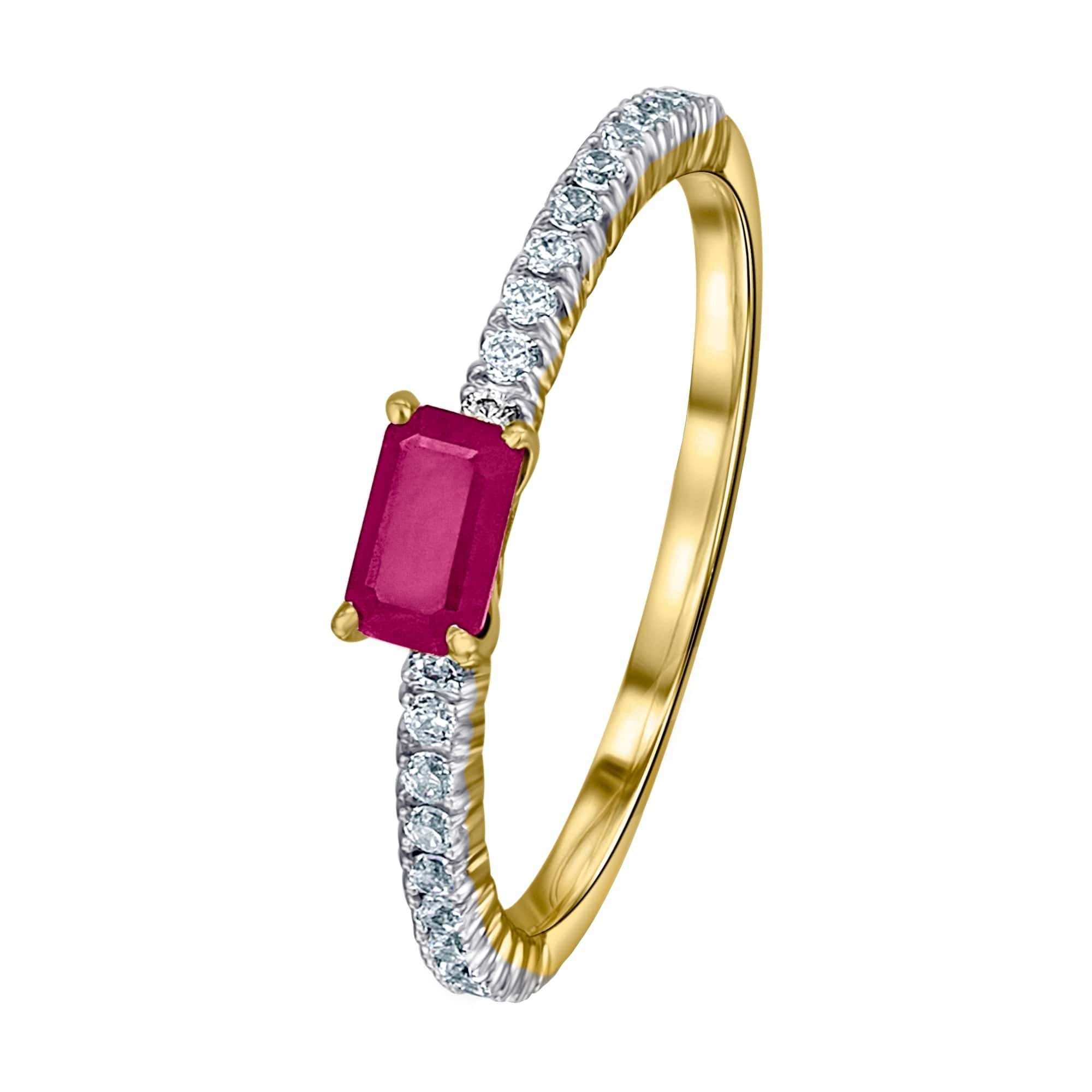 ONE ELEMENT Diamantring 0,18 ct Diamant Brillant Rubin Ring aus 585 Gelbgold, Damen Gold Schmuck
