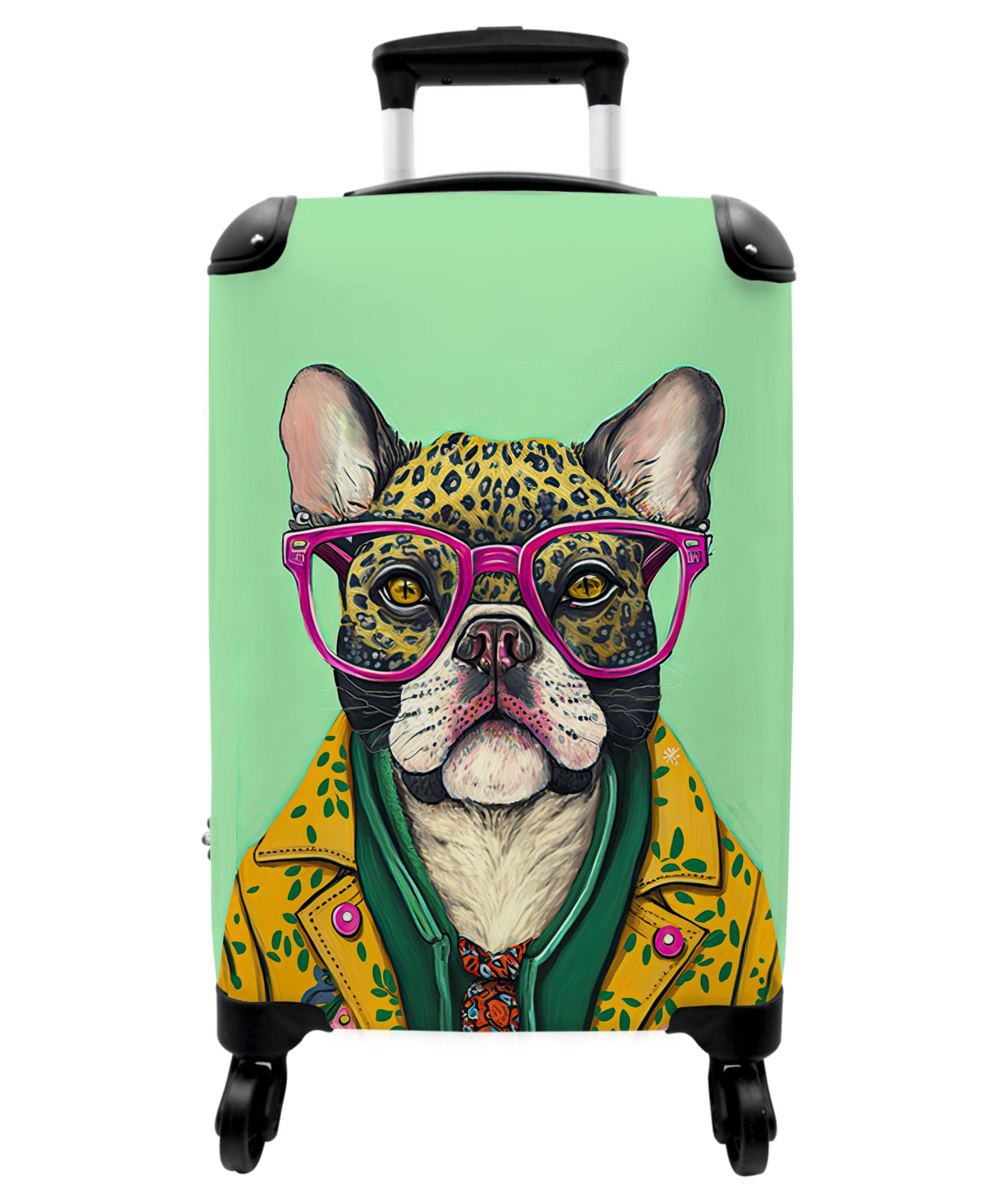 Hund 55x35x20cm 4 Brille, 4 Tiere - Handgepäck Handgepäckkoffer Cabin Trolley mit Reisekoffer Hippie Rollen, - Kleine Rollen - Rollkoffer - NoBoringSuitcases.com©