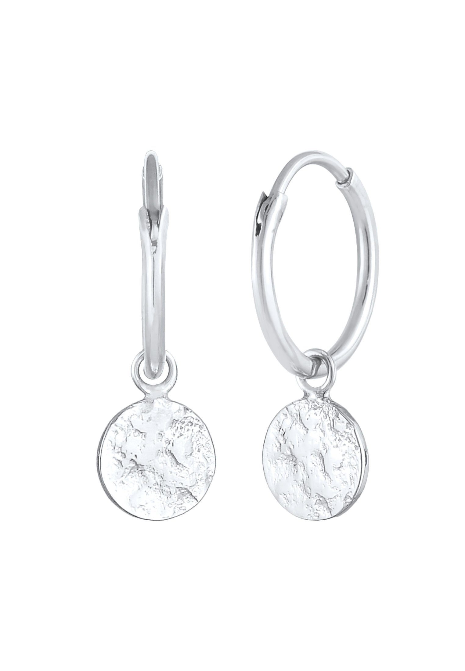 Elli Paar Creolen Creolen Plättchen Coin Organic Look 925 Silber günstig online kaufen