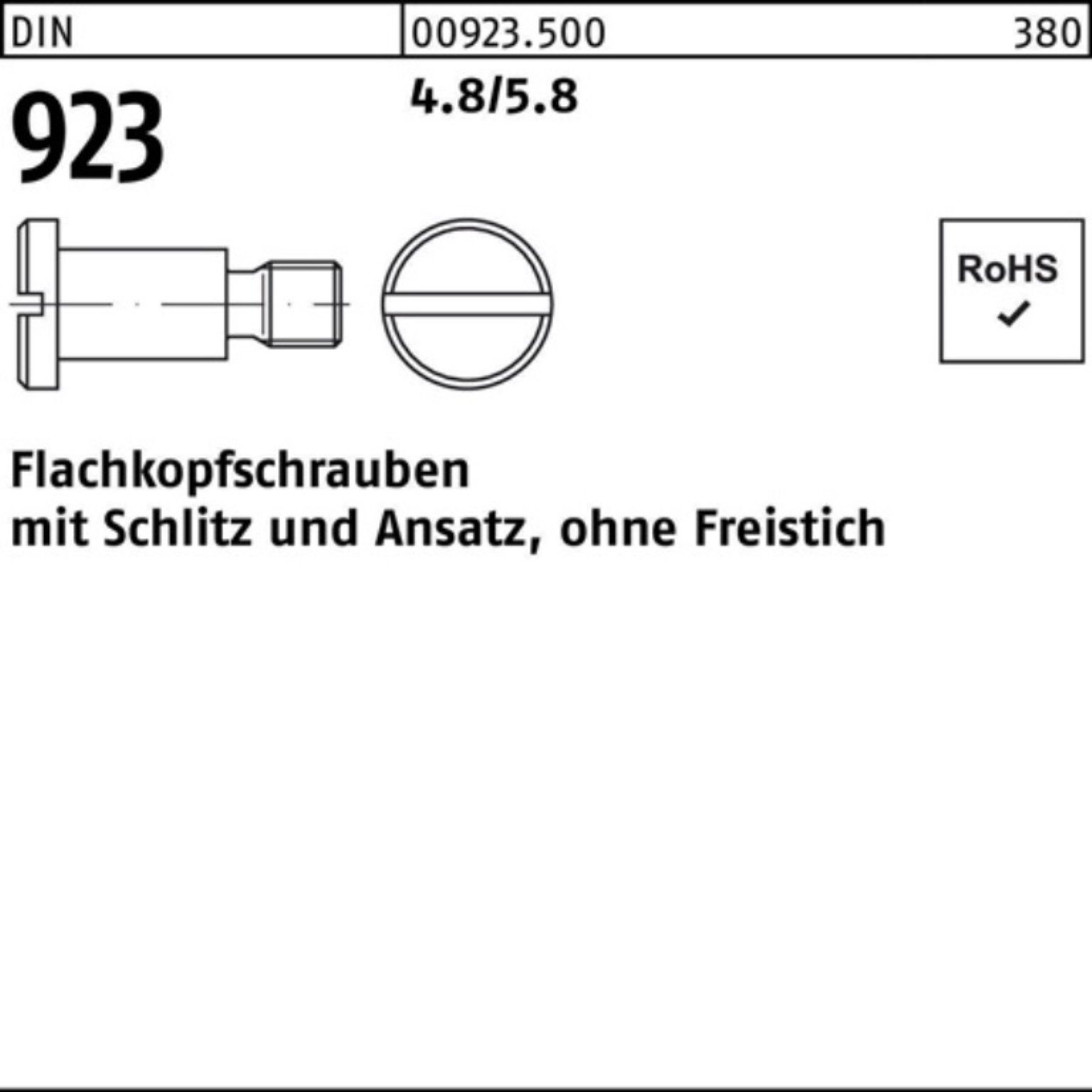 4.8/5.8 9,0 DIN Pack Schlitz/Ansatz Reyher Flachkopfschraube M6x 923 Schraube 6x 100er