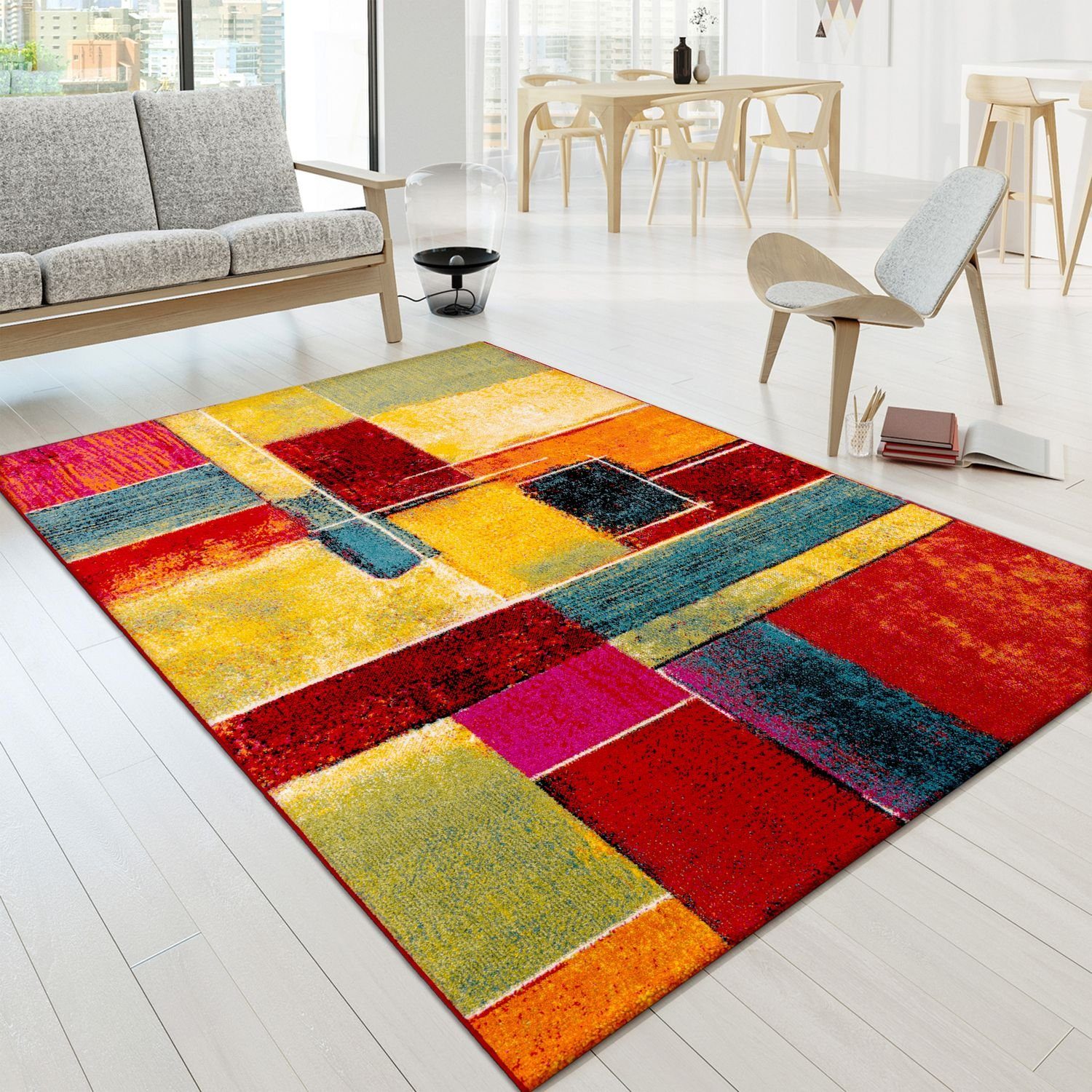 Teppich Wohnzimmer Teppich Bunt Kurzflor Soft Modern Abstrakte Designs, TT Home, rechteckig, Höhe: 16 mm Bunt 4