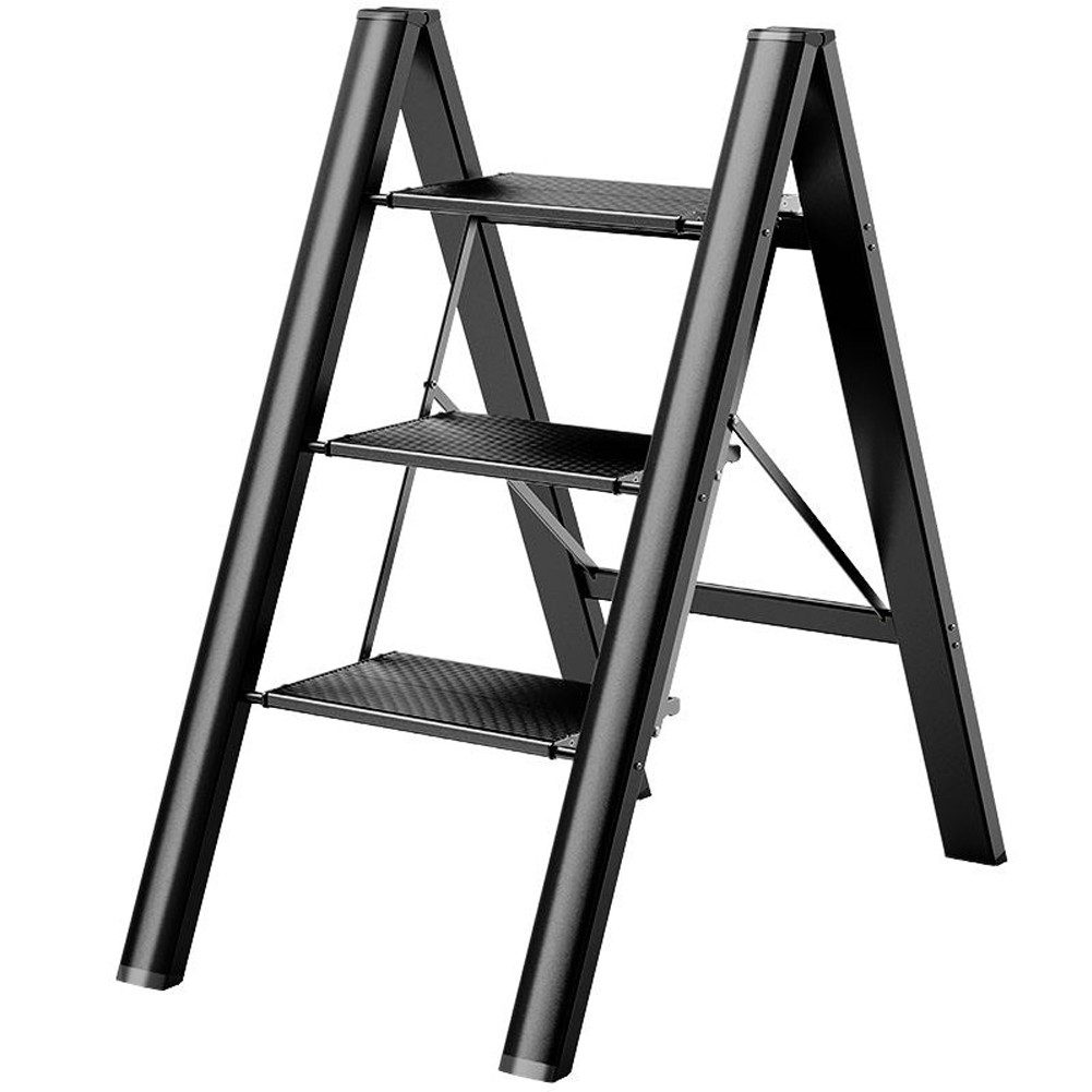 FANNOU Trittleiter 45 x 82 cm, Klappsicherung, einfach zu verstauen, bis 150 kg belastbar, mit 3 Stufen, Klapptritt, Aluminium