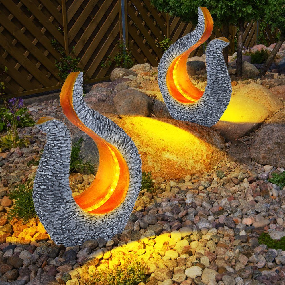 Globo LED Solarleuchte, LED-Leuchtmittel fest verbaut, Warmweiß, Solarleuchte Gartendeko Solar Skulptur Steinoptik Solarlampe gold 2x