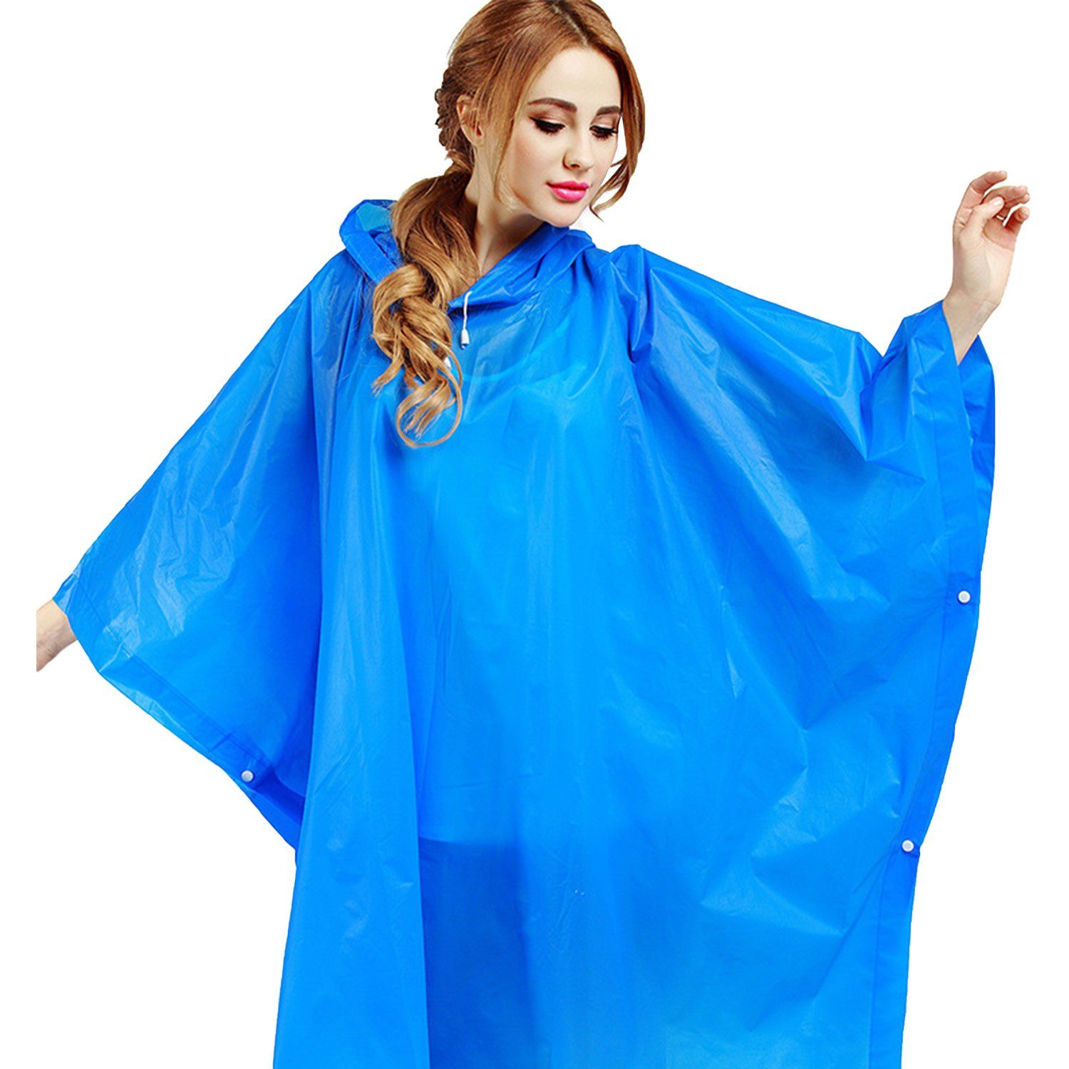 Damen für Regenjacke Regenponcho Wasserdicht MAGICSHE Regenmantel Festival Blau