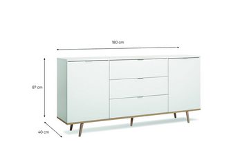 Finori Sideboard Sideboard "Bjarne", Weiß / Sonoma-Eiche, 2 x Türen