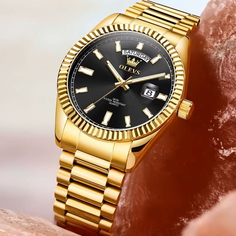 OLEVS Quarzuhr OLEVS Herrenquarzuhr Edelstahlgehäuse Gliederband Datum Wochentag 40mm