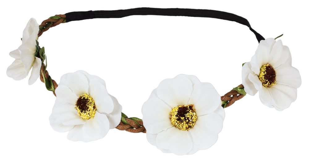 Wolkenweis Trachtenhut Blumen Haarband mit Anemonen - Creme Weiß