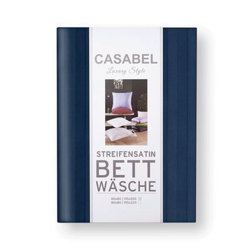 Bettwäsche Casabel Bettwäsche-Set aus Mako-Satin - Streifig - Marineblau, Brielle, 2 teilig, Mit Reißverschluss, 100% Baumwolle