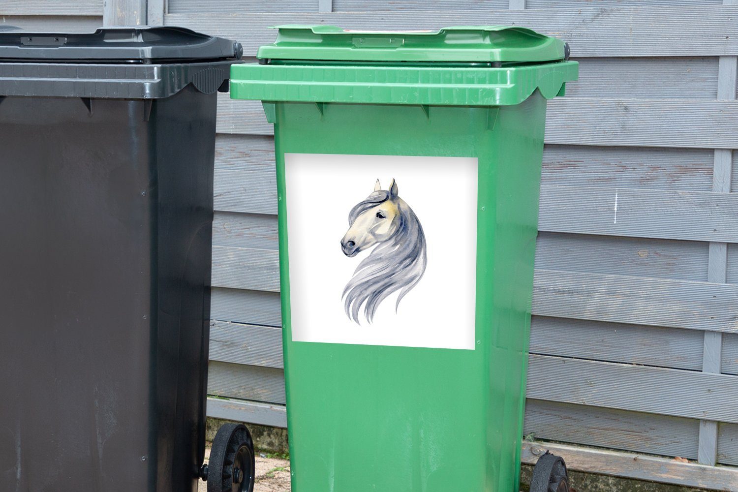 MuchoWow Wandsticker - - - Mülltonne, Container, Grau Sticker, Mädchen - Kinder St), Mülleimer-aufkleber, Pferd Aquarell (1 Abfalbehälter - Mädchen