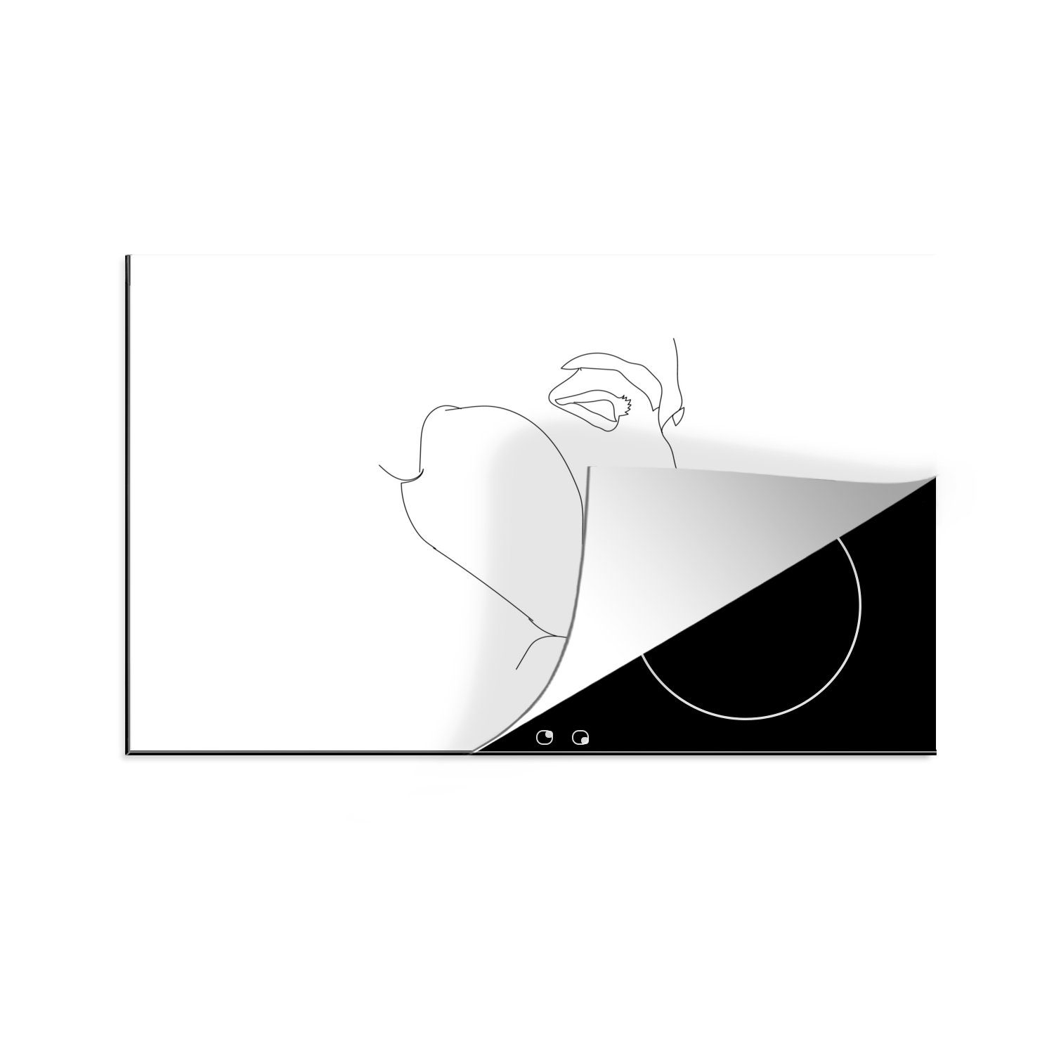 MuchoWow Herdblende-/Abdeckplatte Gesicht - Mann - Strichzeichnung, Vinyl, (1 tlg), 81x52 cm, Induktionskochfeld Schutz für die küche, Ceranfeldabdeckung