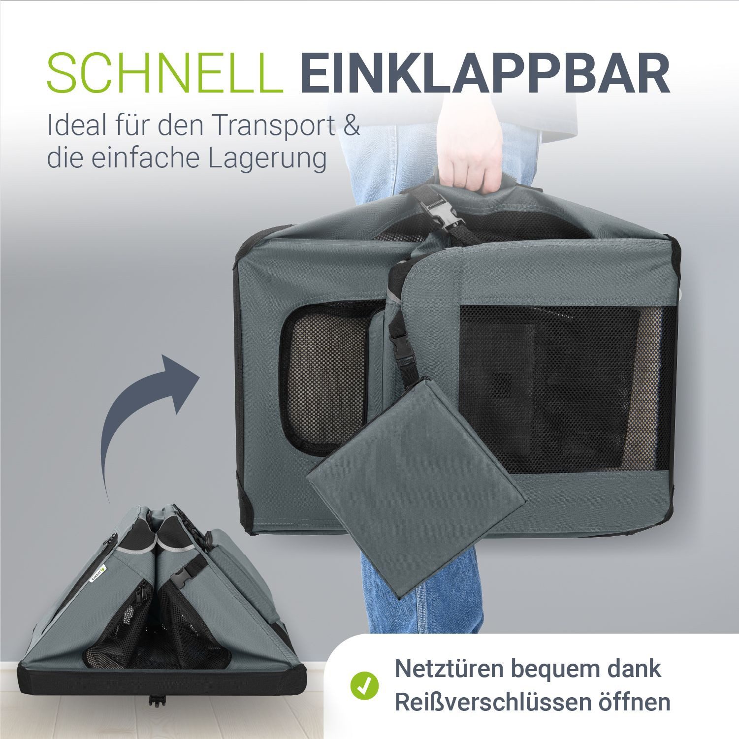 Juskys Tiertransporttasche Lassie, mit Decke, Tasche, Griffen und Fressnapf