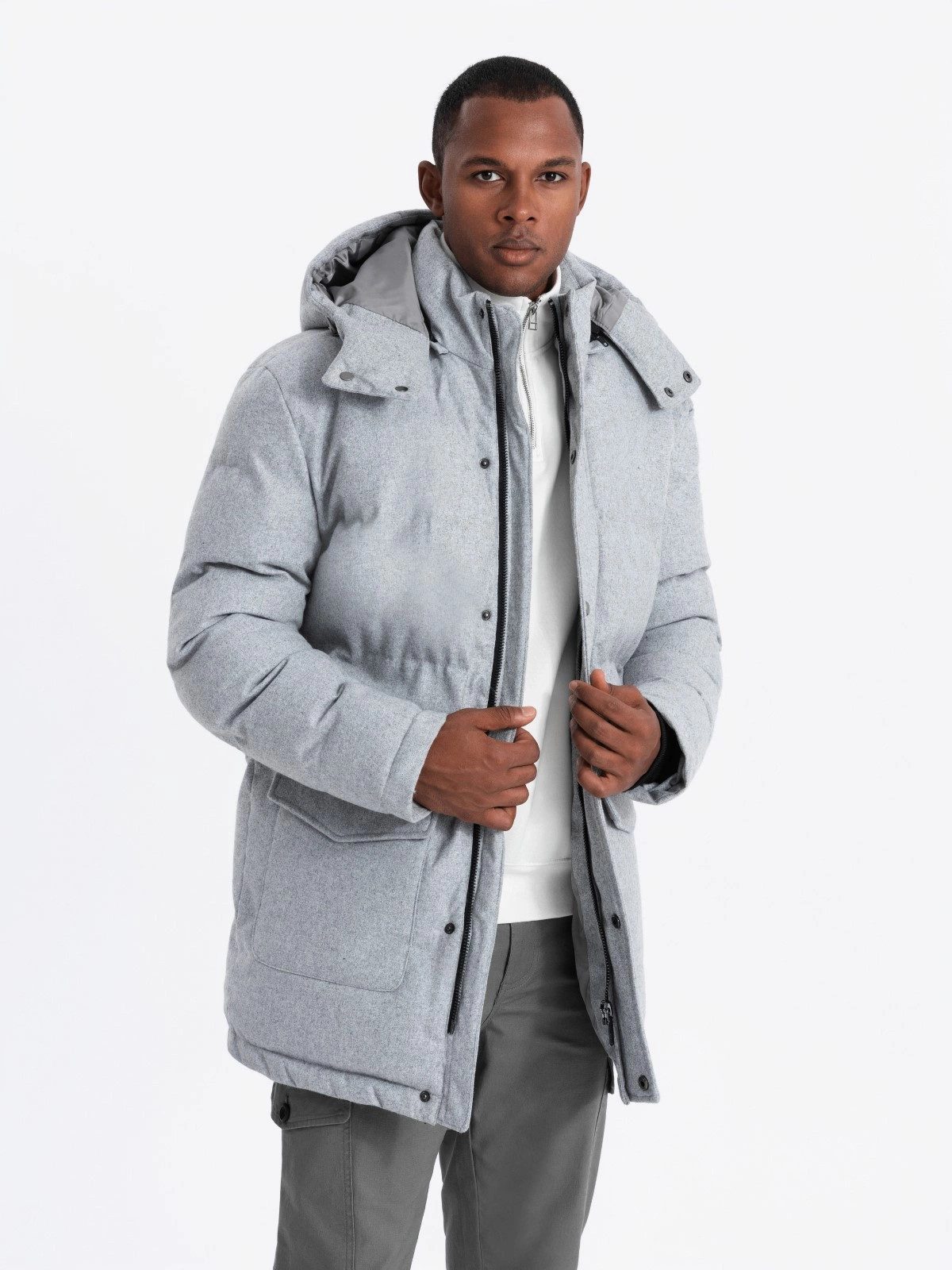 OMBRE Winterjacke Warme lange Herren Parka Jacke mit Wolle