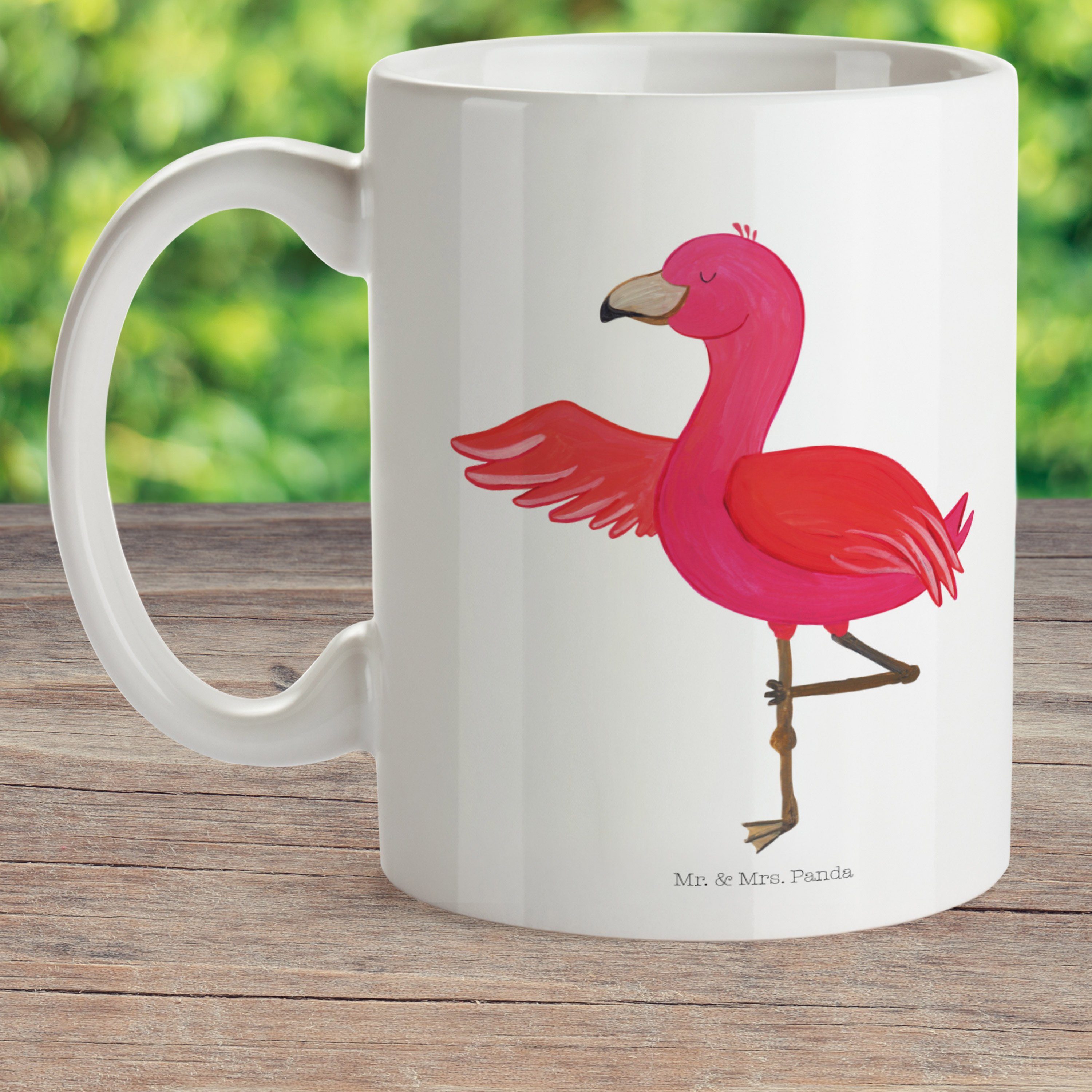 Mr. & Flamingo Weiß Kinderbecher - Yoga Panda Rosa, Kunstst, Mrs. Kunststoff Yogapose, - Geschenk, Kaffeetasse