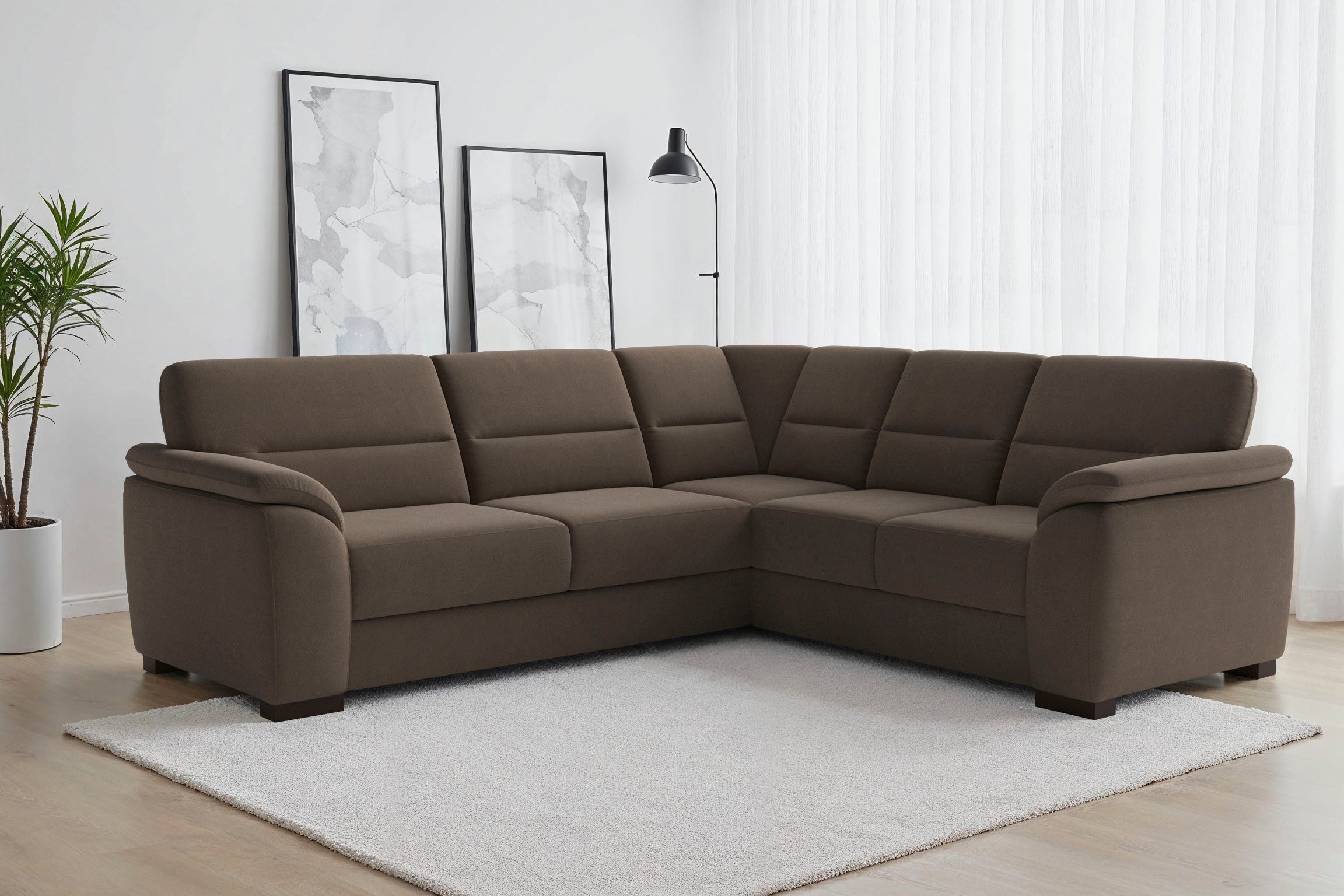 sit&more Ecksofa Montego L-Form, B: 256 cm, große Stoffauswahl, Komfortsitzhöhe 46 cm, mit Schlaffunktion, optional Schubkasten mit Stauraum