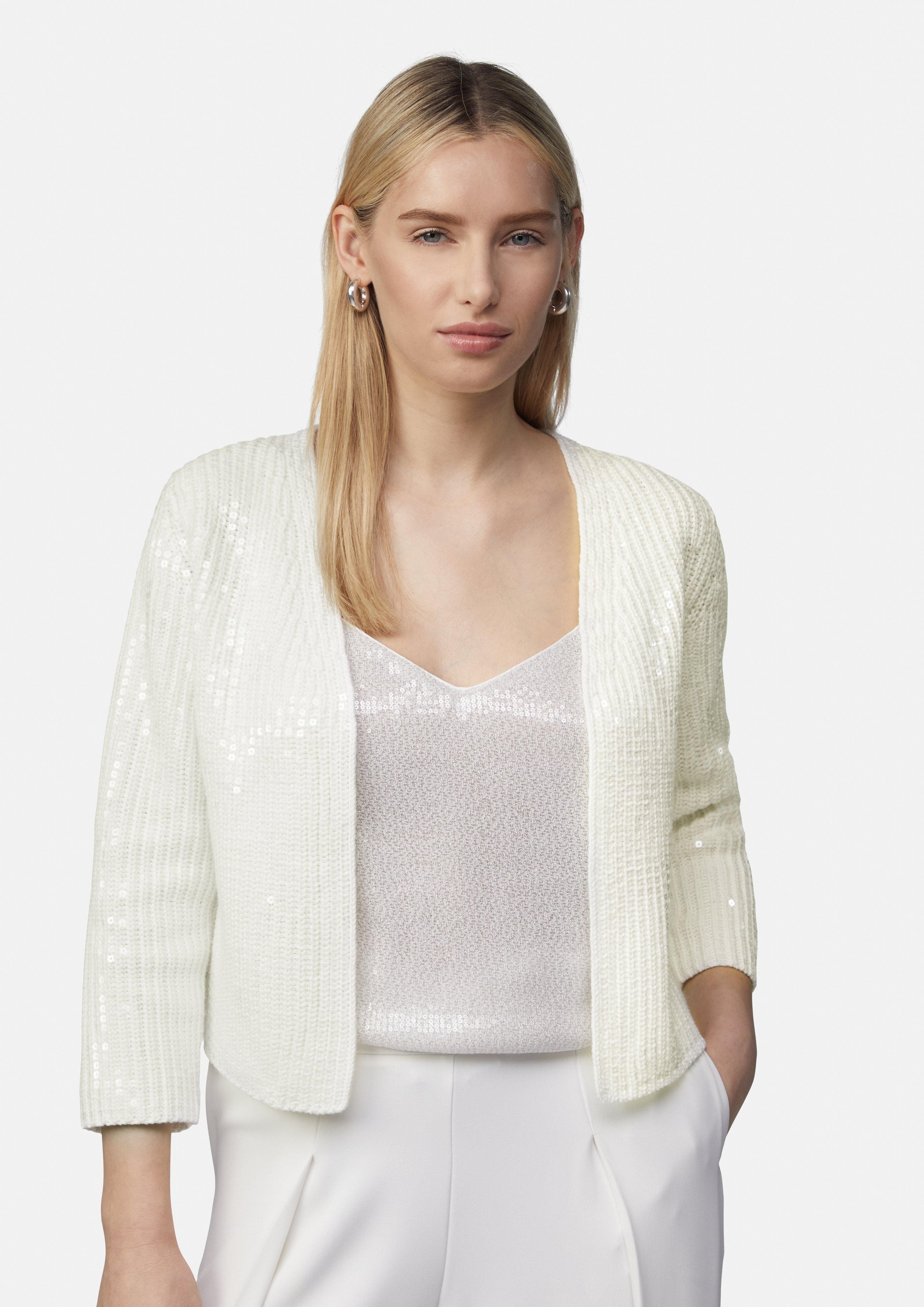 comma Strickjacke Kurzer Ripp-Cardigan mit Pailletten günstig online kaufen