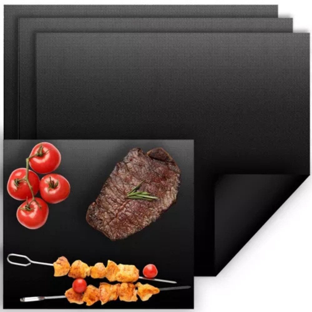 Ruhhy Grillplatte Ofenmatte Grillmatte (Spar-Set, 3-St., wiederverwendbar), temperaturbeständig -200 bis +260 °C und feuerfest