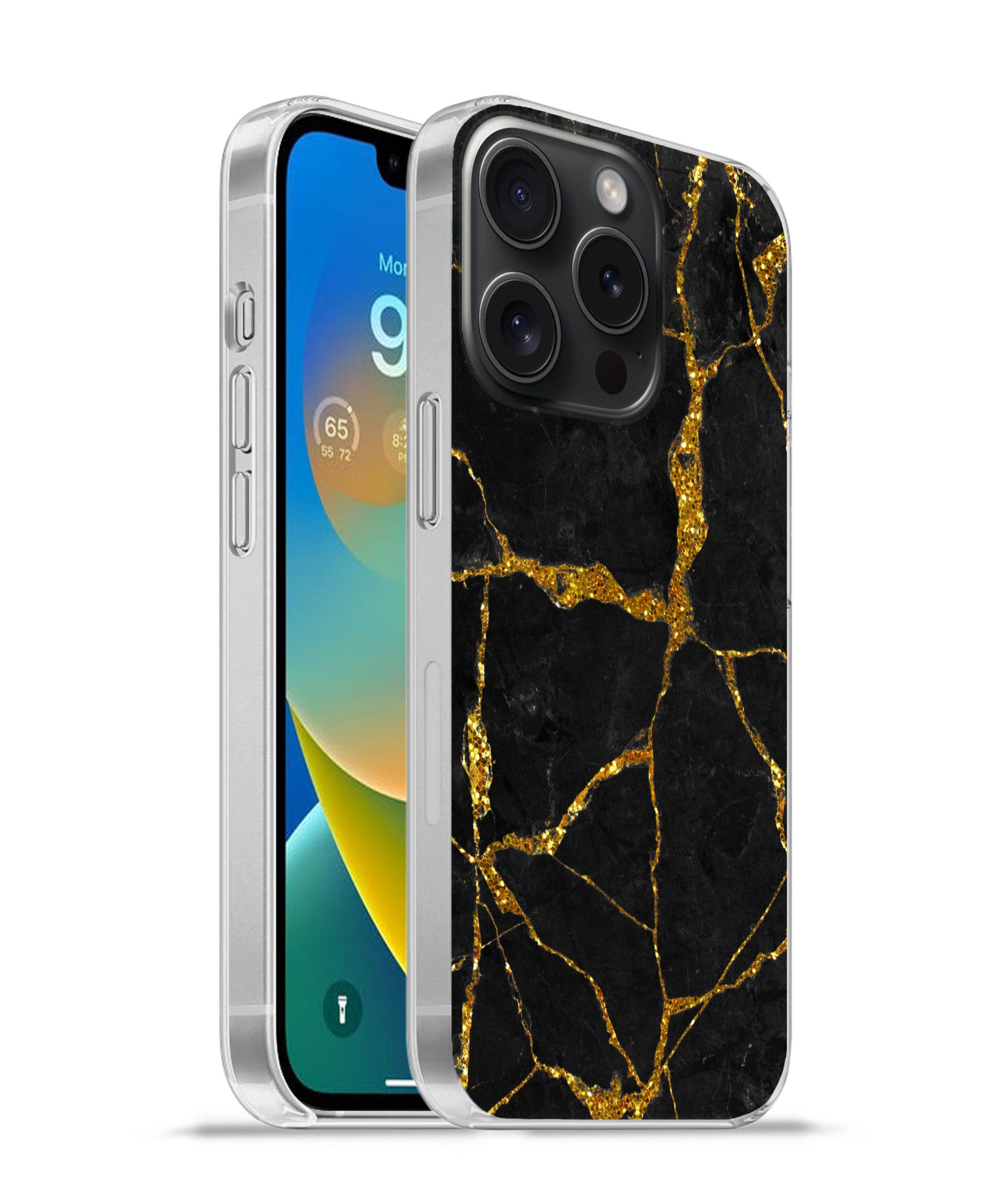 MuchoWow Handyhülle für Apple iPhone 15 Pro Marmor - Gold - Schwarz - Marmoroptik - Glitte, Smartphone-Bumper, Print, Handy Schutzhülle Dünn