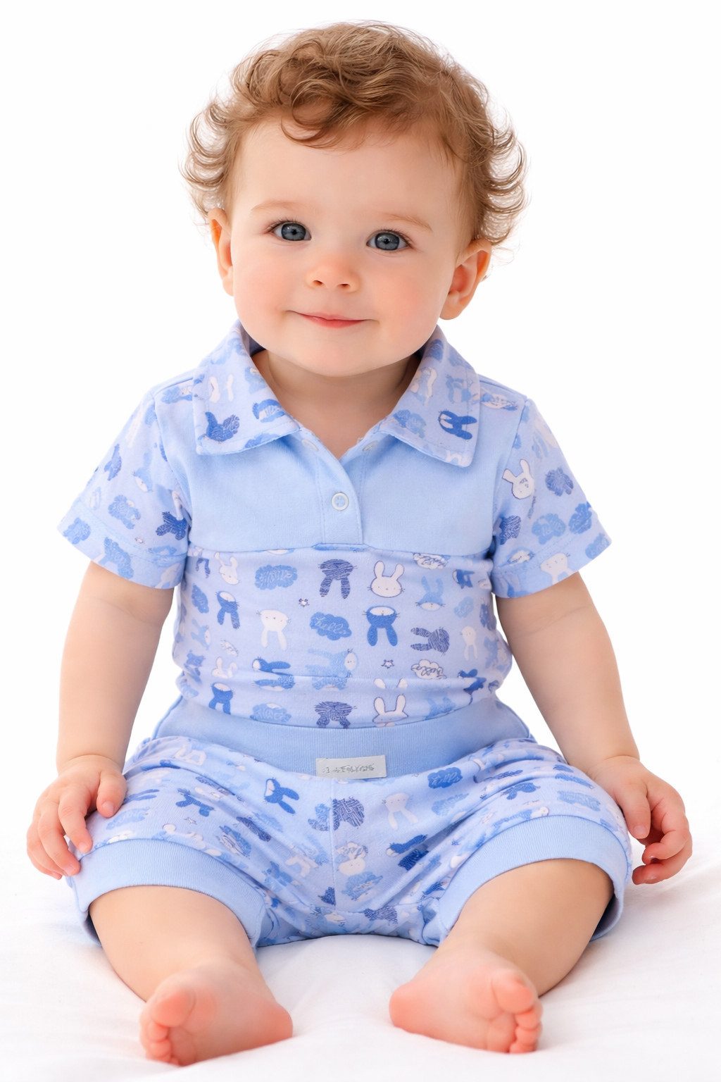 Body & Hose Baby Anzug Body und Shorts in Blau mit Hasen