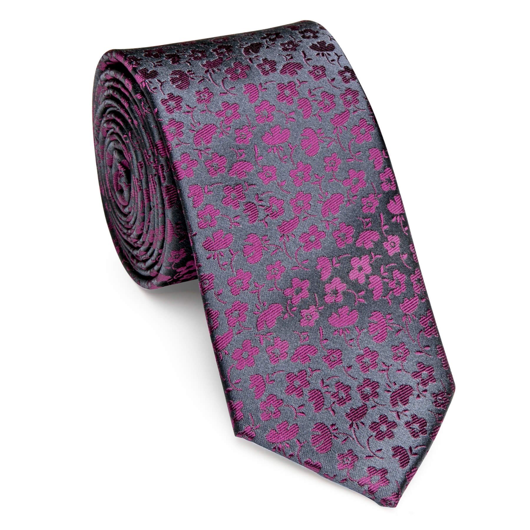 Krawatte Grau Krawatte Beere - - Pirlo 6cm (57) UNA