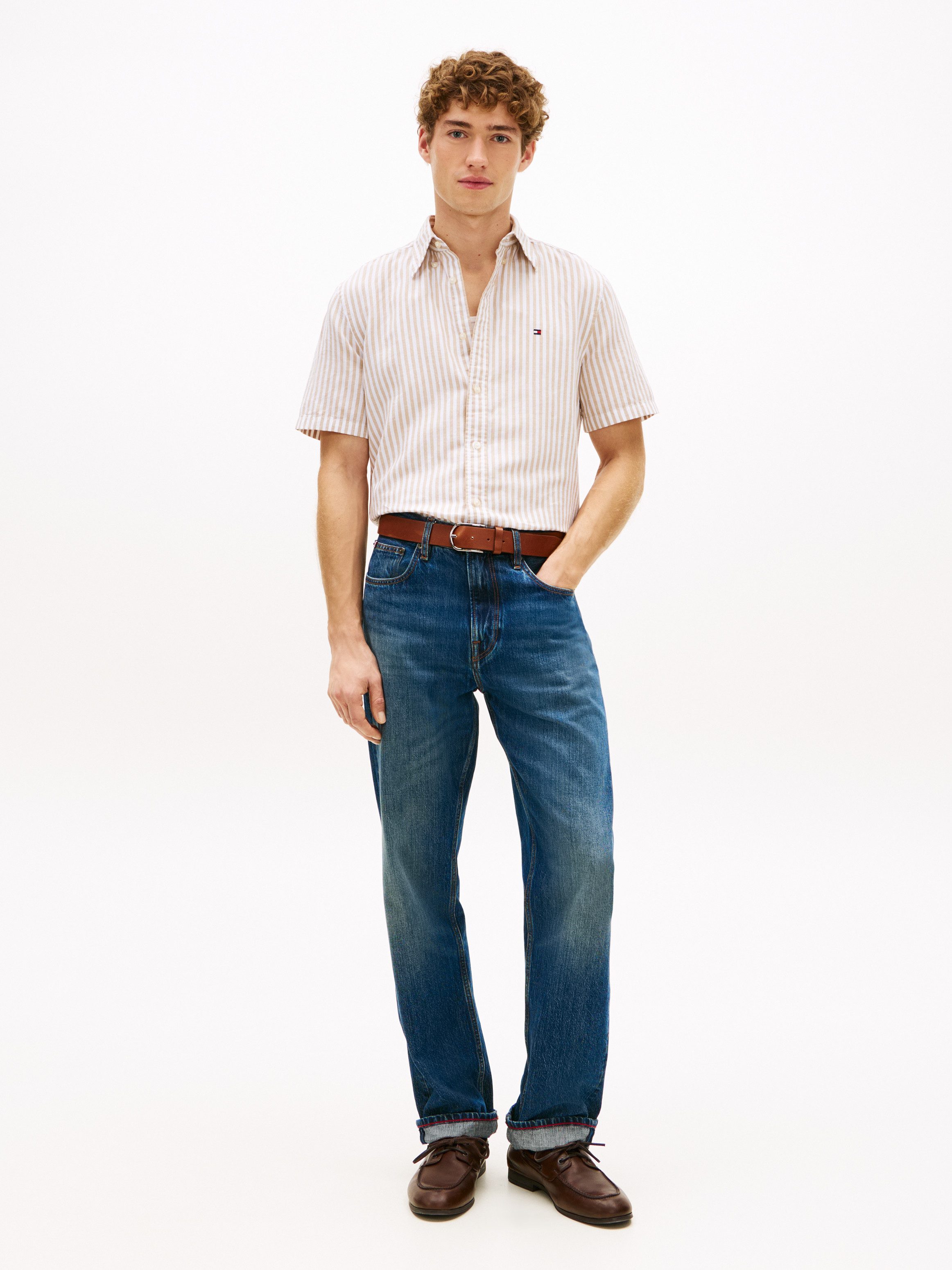 Tommy Hilfiger Kurzarmhemd LINEN BLEND BENGAL STRIPE regular fit, gestreift, Button-down-Kragen