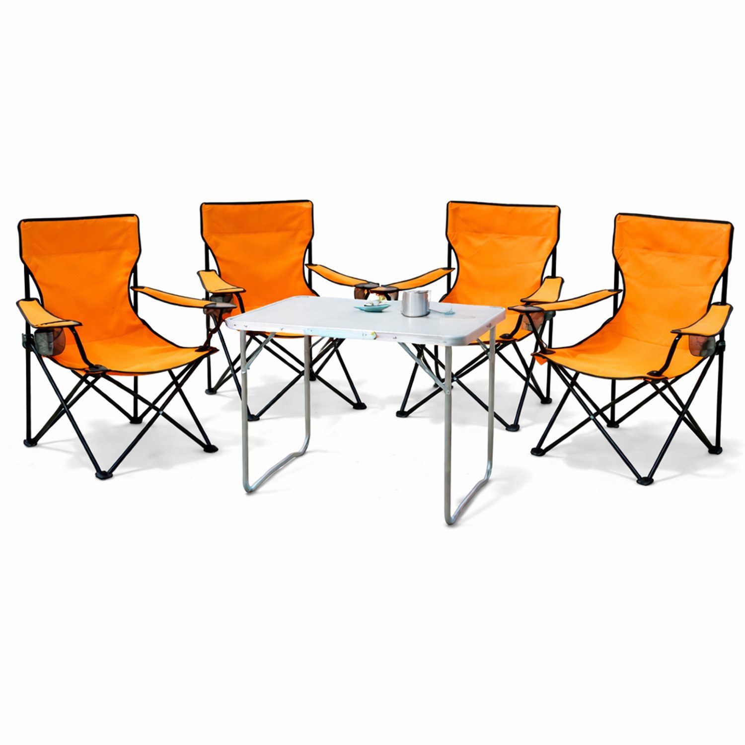 Mojawo Essgruppe 5-teiliges Campingmöbel Set orange Tisch+Campingstühle mit Tasche