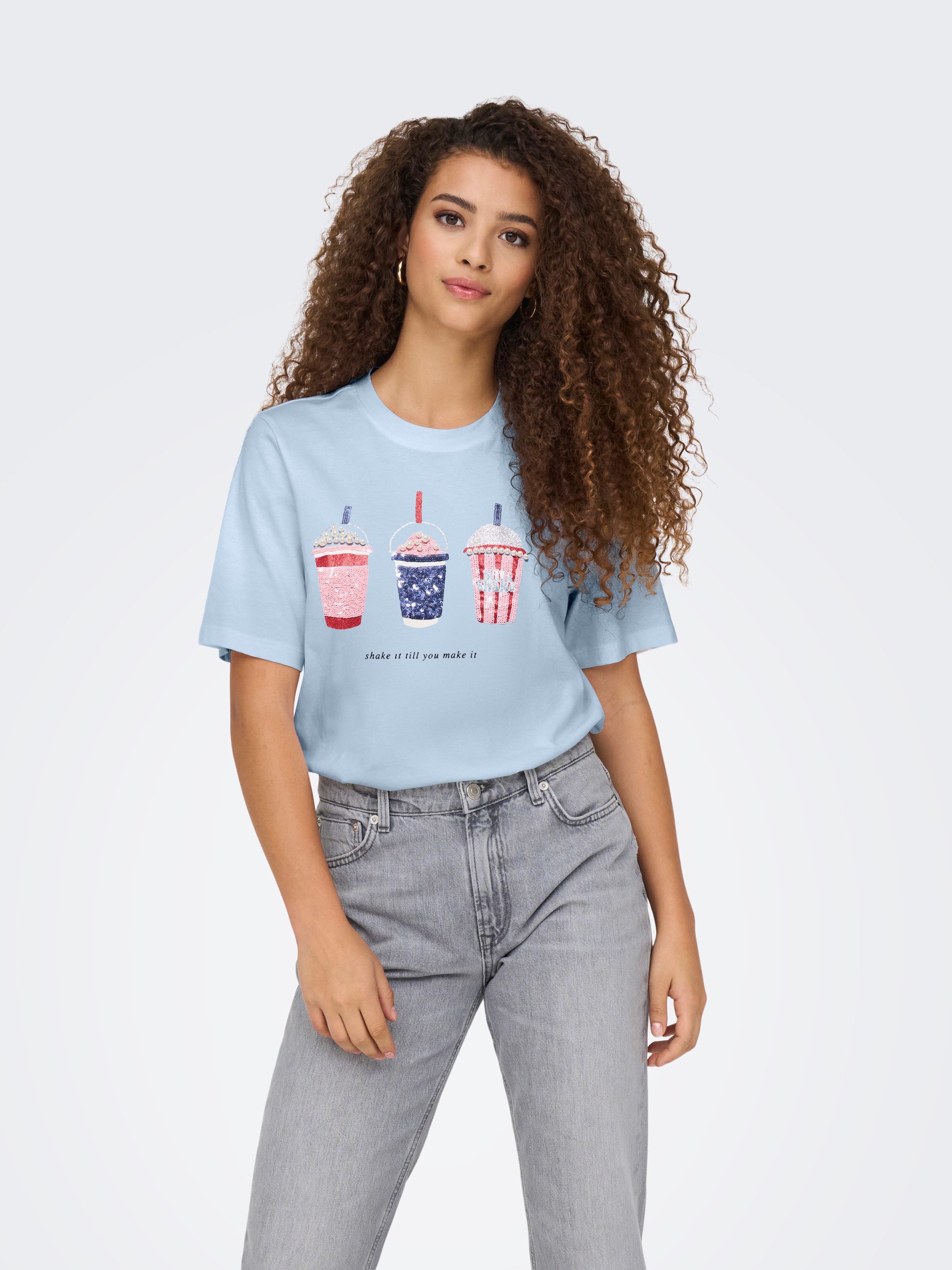 ONLY Kurzarmshirt ONLBURST LIFE S/S POPCORN TOP BOX JRS Baumwolle, regular fit, Rundhals
