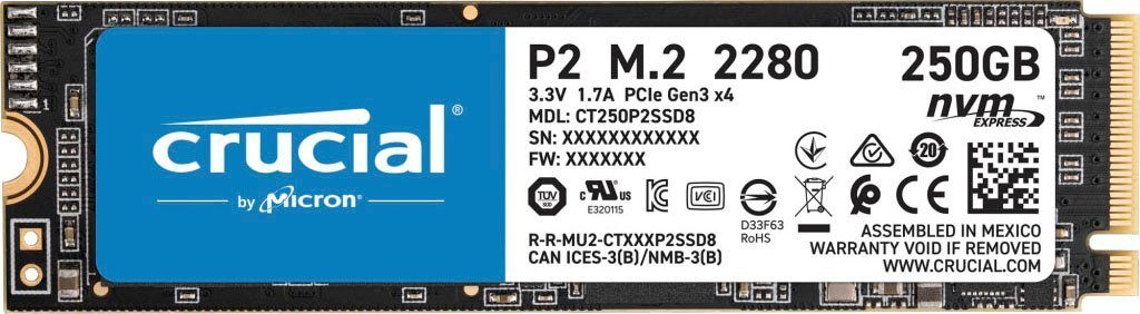 MB/S Crucial Lesegeschwindigkeit, 1150 Schreibgeschwindigkeit SSD P2 (250 interne MB/S GB) 2100