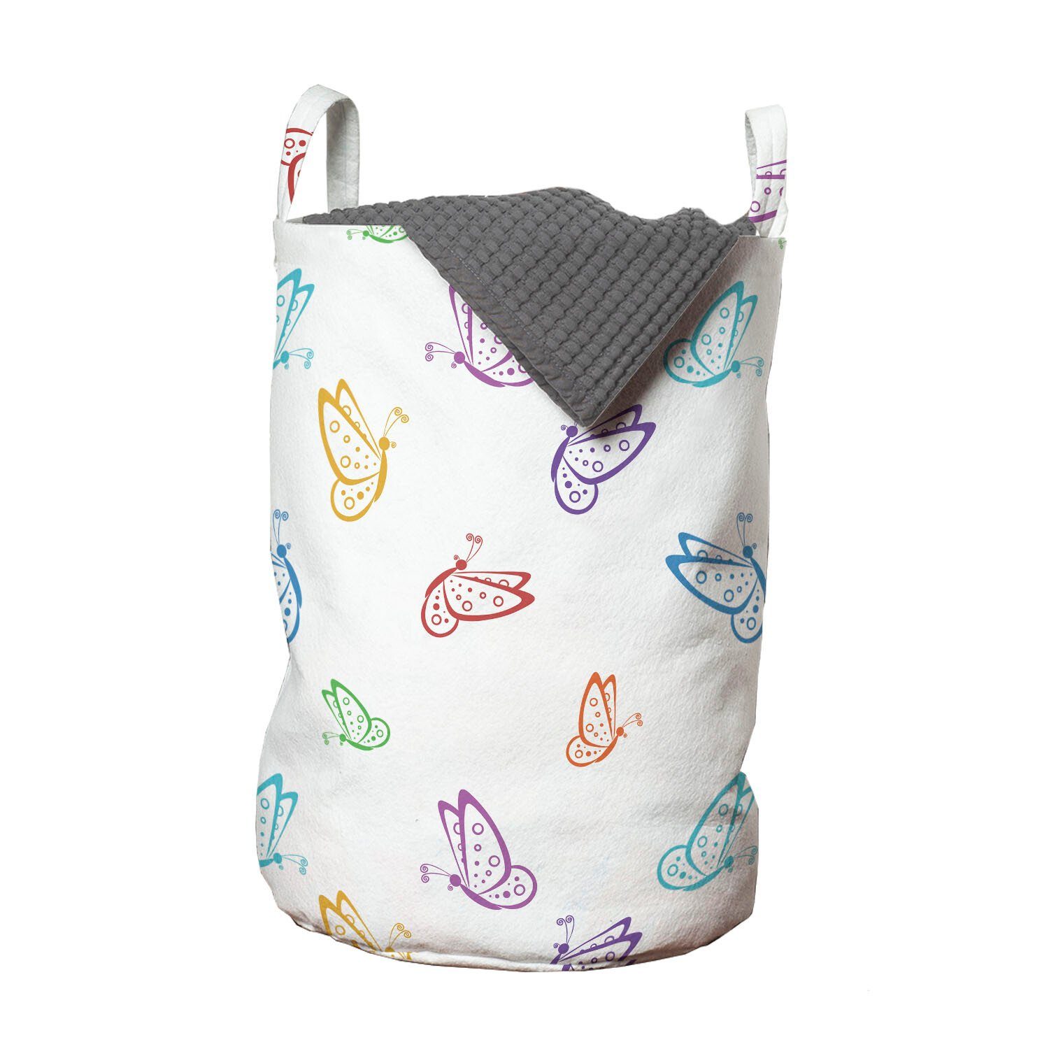 für Wäschekorb Art Kordelzugverschluss Wäschesäckchen Waschsalons, mit Griffen Doodle Schmetterling bunte Abakuhaus
